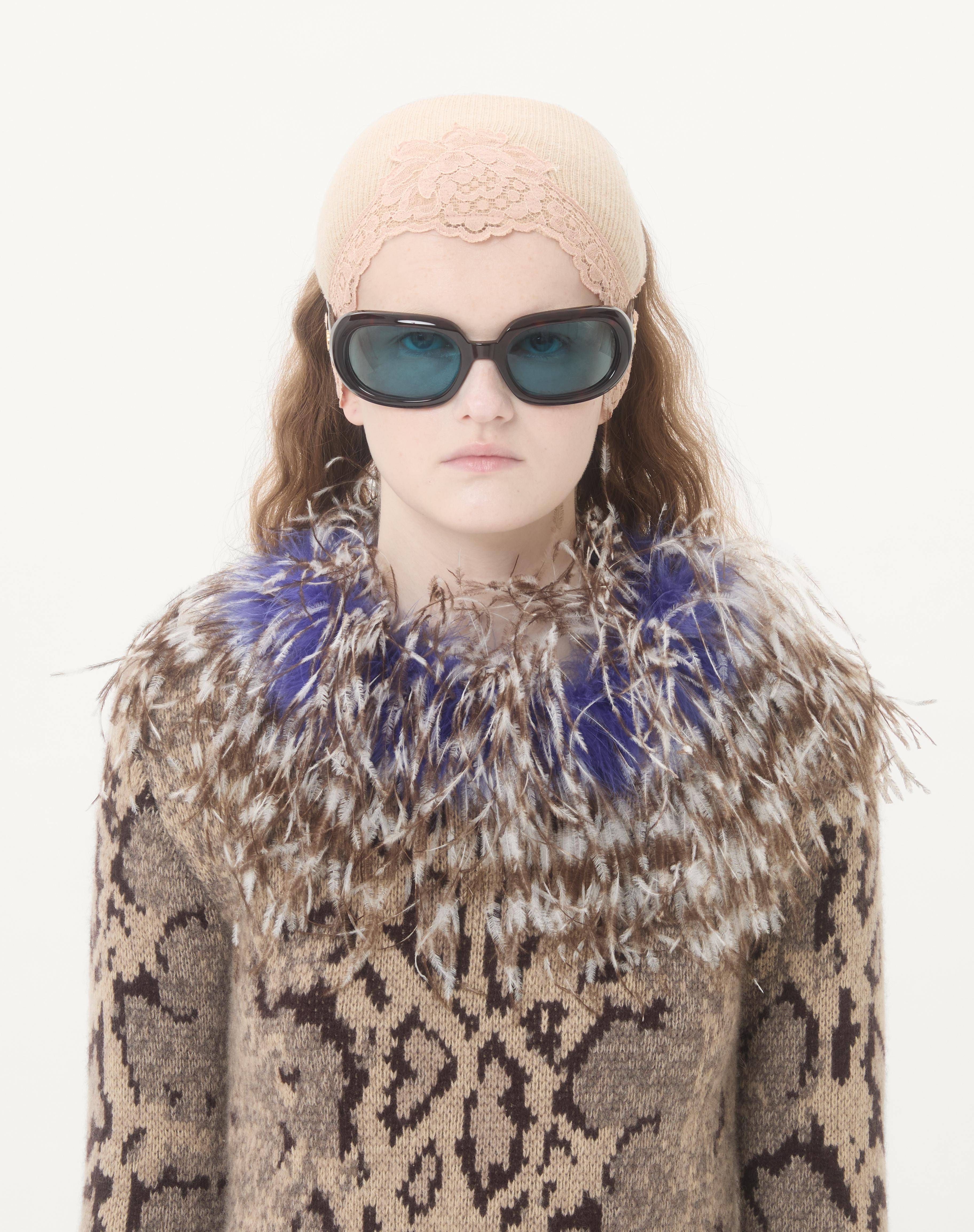 CASHMERE DRESS WITH ANIMAL PRINT AND FEATHERS - 3