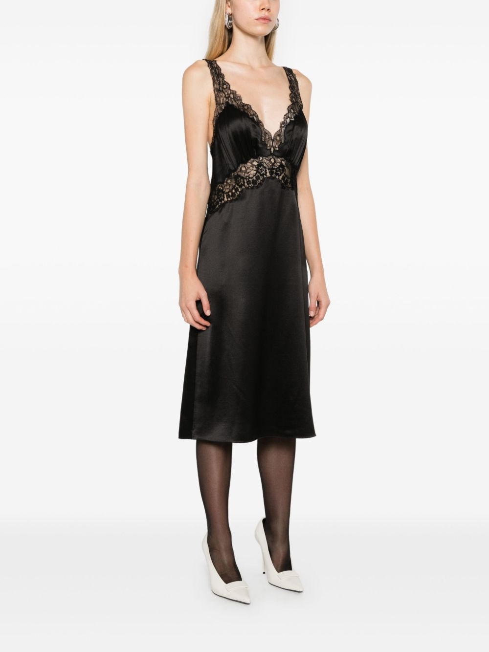 lace-panelling midi silk slip dress - 3