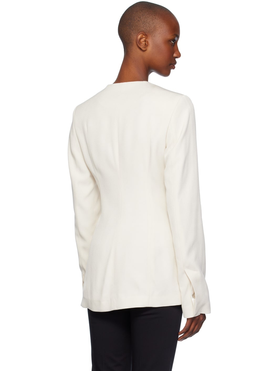 Off-White Collarless Cinched Jacket - 3