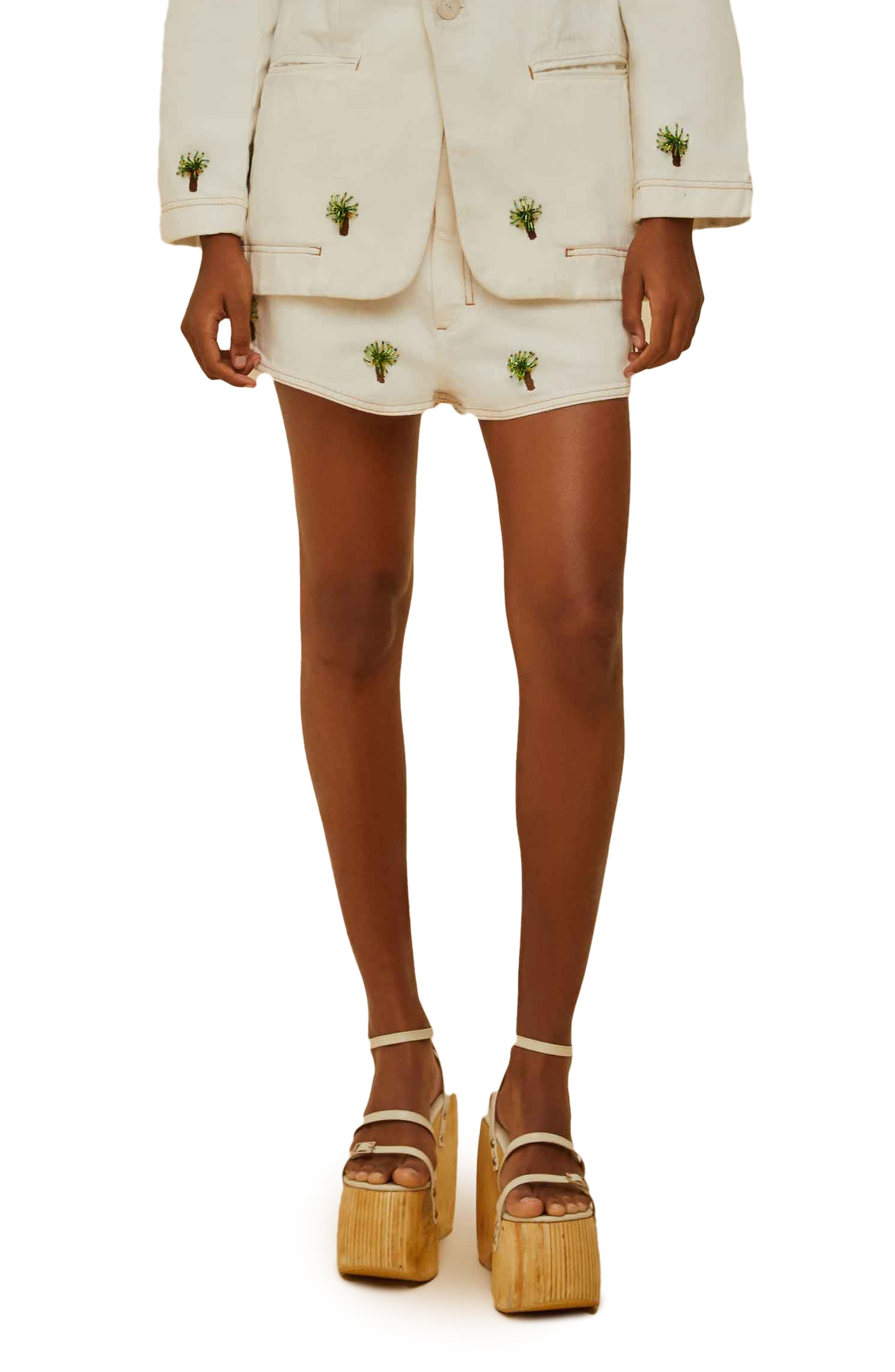 FARM Rio Embroidered Coconut Tree Shorts in Off-White at Nordstrom - 1