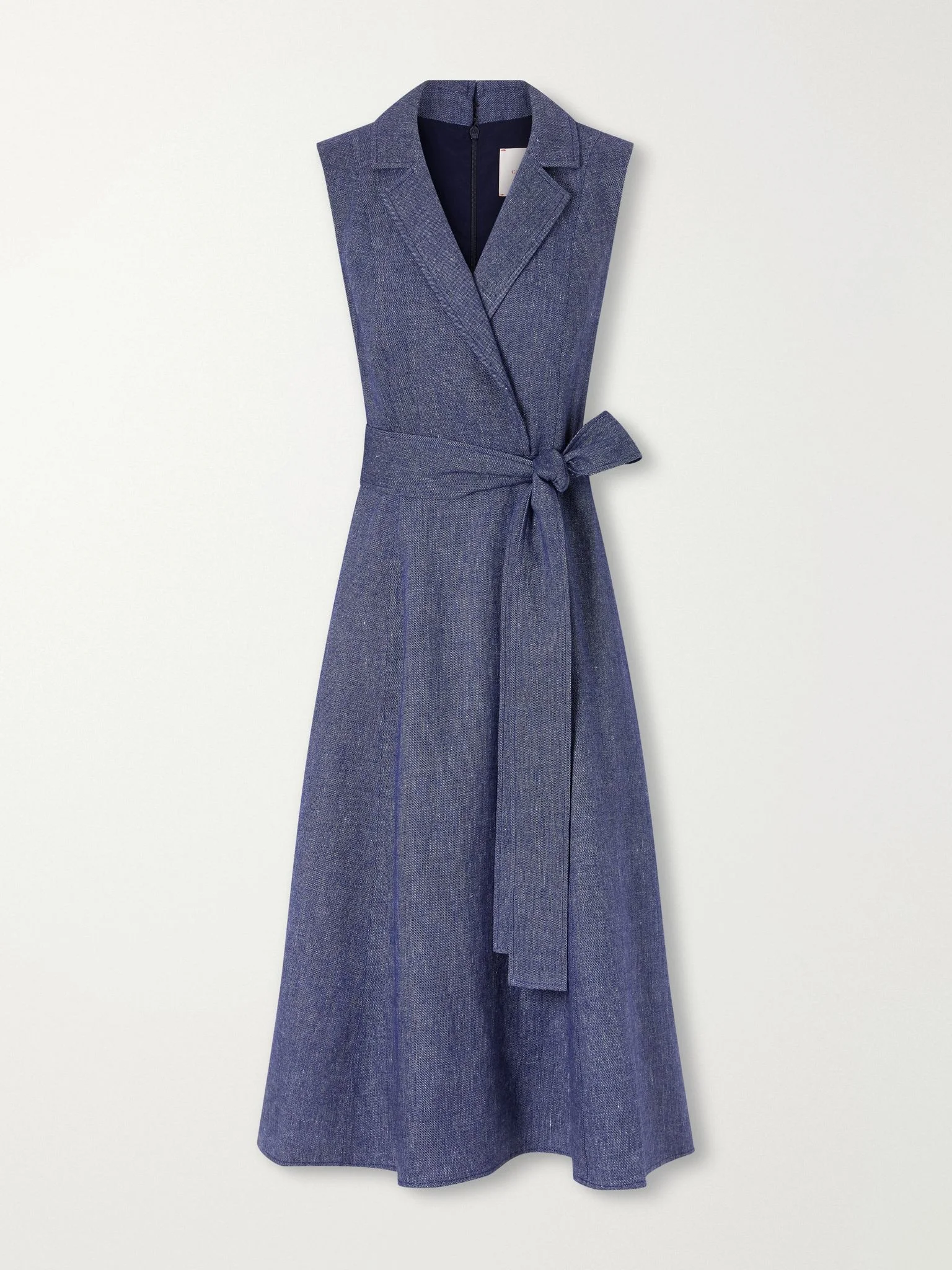 Belted linen, wool, cashmere and silk-blend midi dress Blue - 1