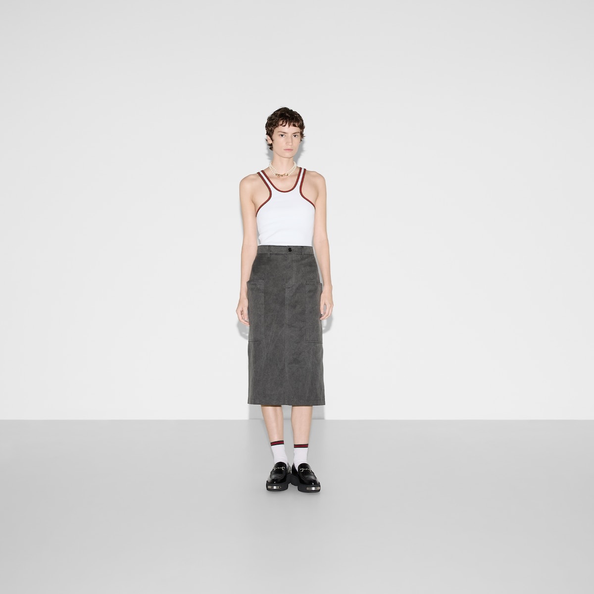 Mid-length cotton canvas delavé skirt - 2
