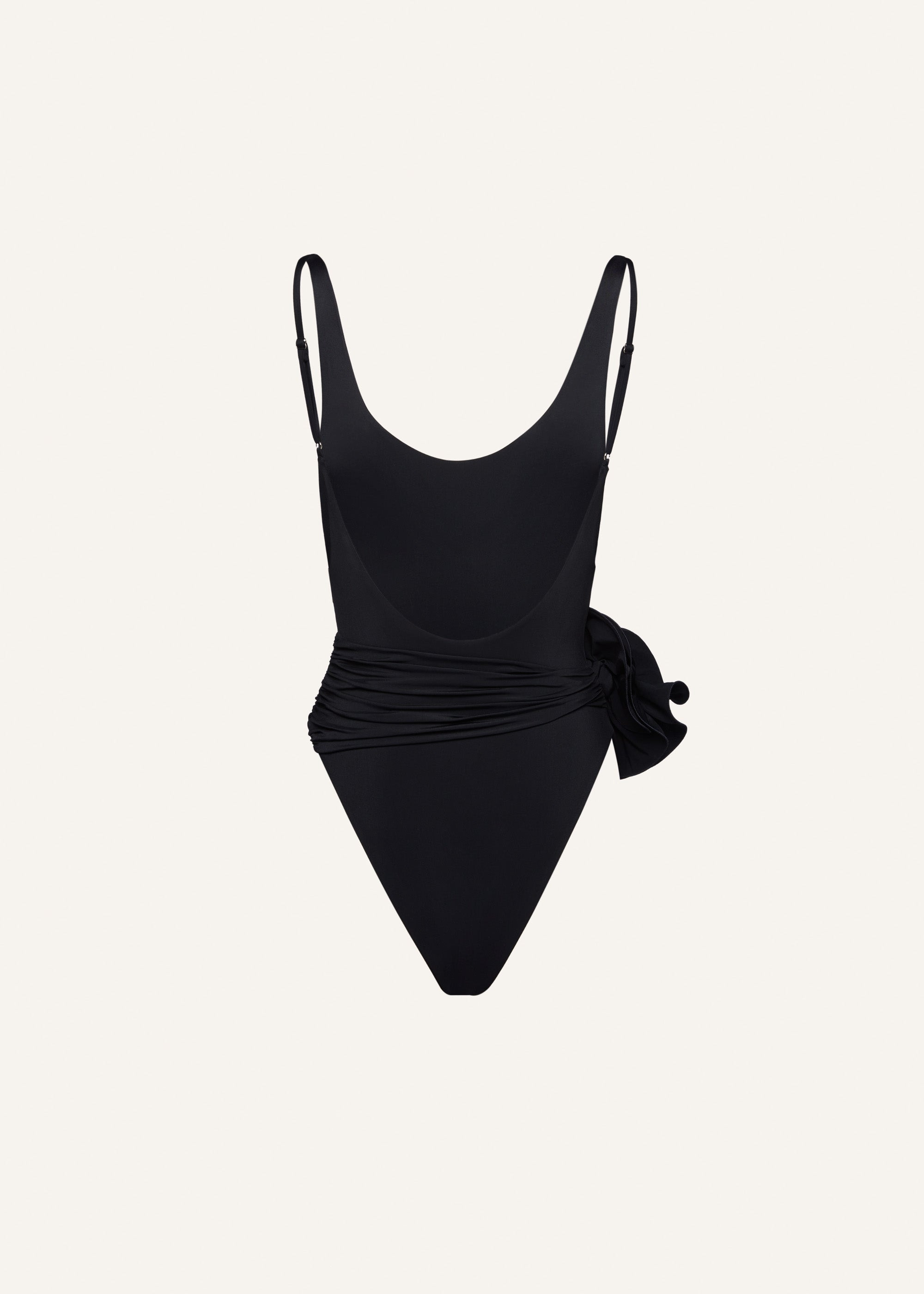 Flower scoop neck swimsuit in black - 2