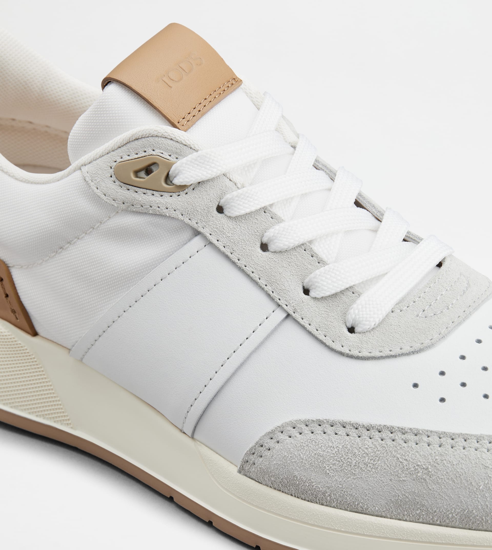 SNEAKERS IN LEATHER AND TECHNICAL FABRIC - WHITE - 5