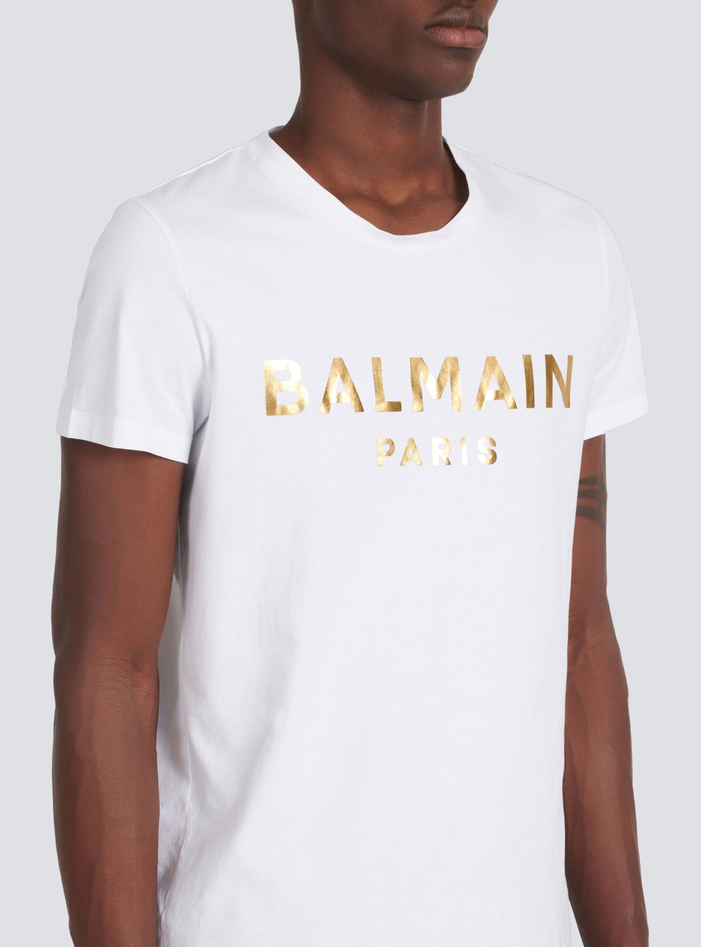 Eco-designed cotton T-shirt with Balmain Paris logo print - 7