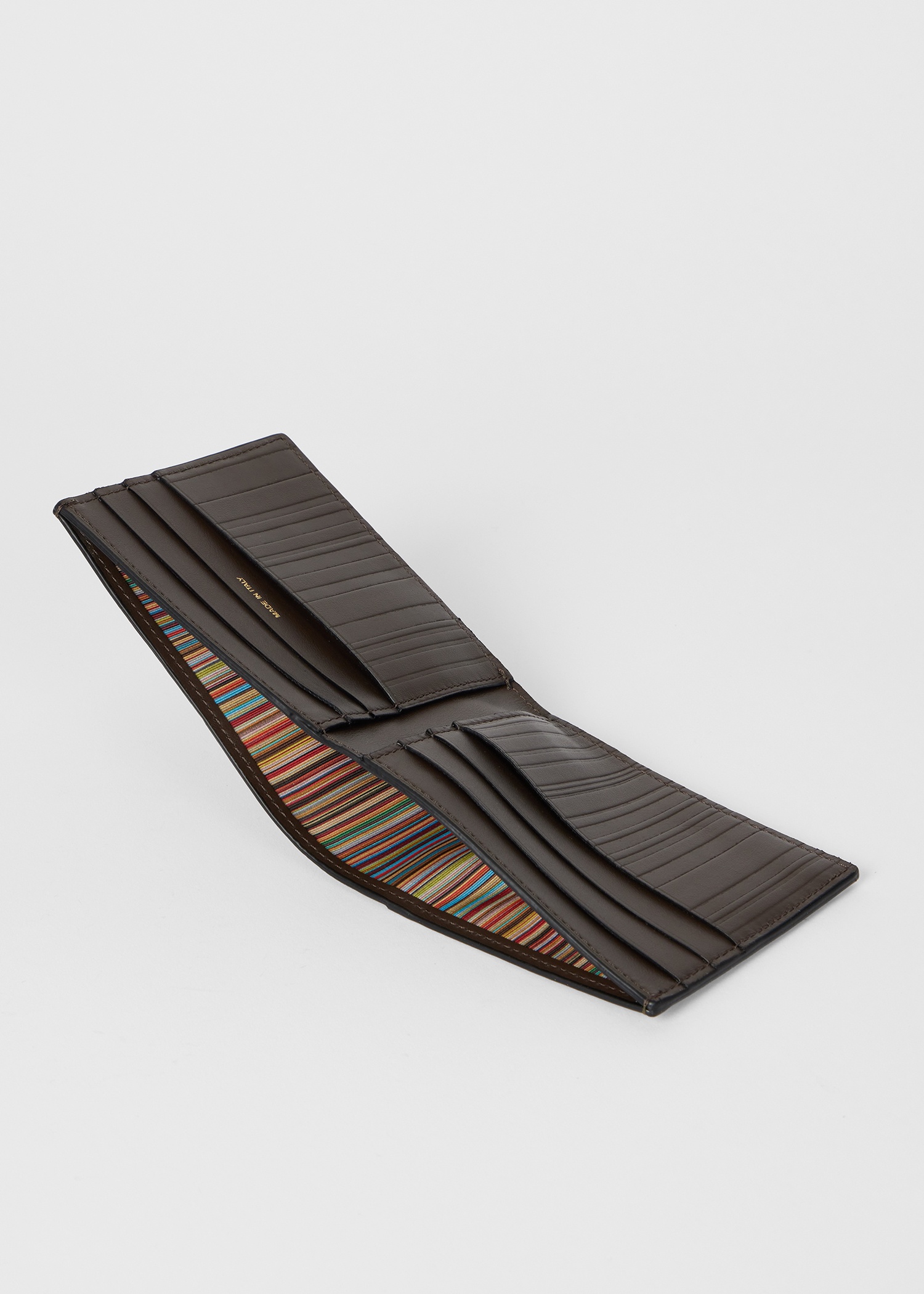 Khaki Leather 'Shadow Stripe' Billfold Wallet - 4