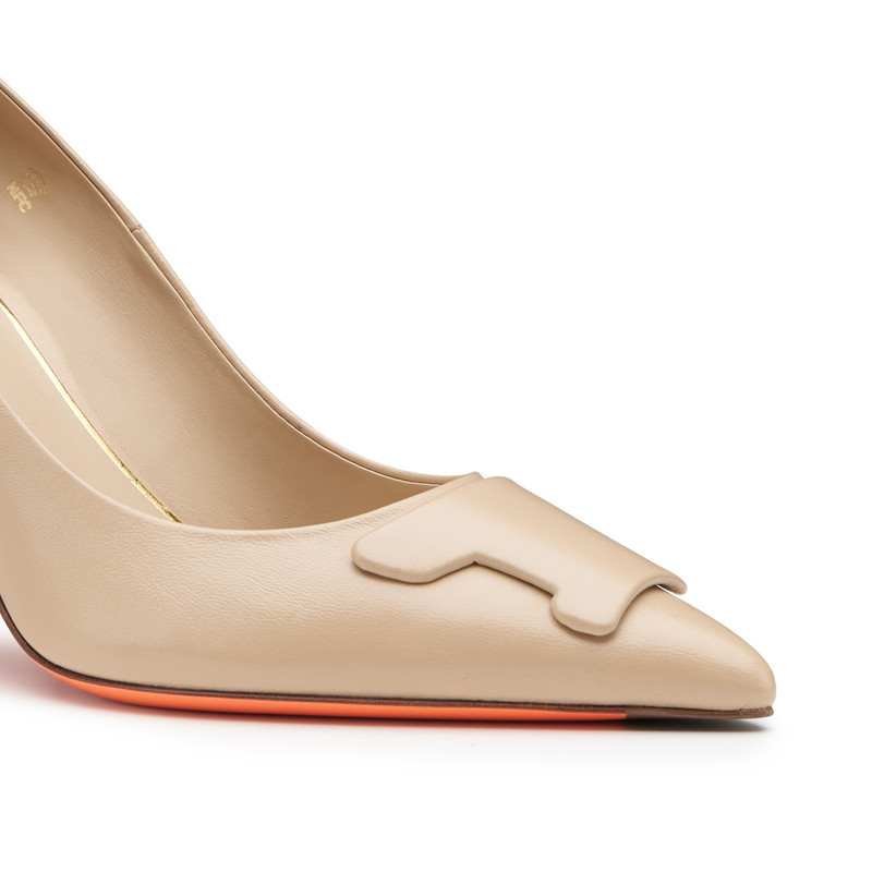 Women's beige leather high-heel Santoni Sibille pump 5