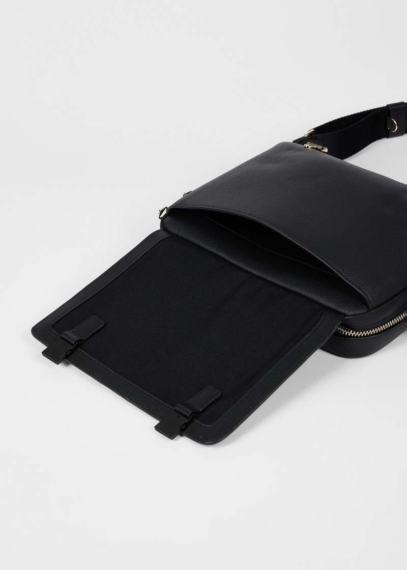 Black Leather 'Signature Stripe' Trim Messenger Bag 7