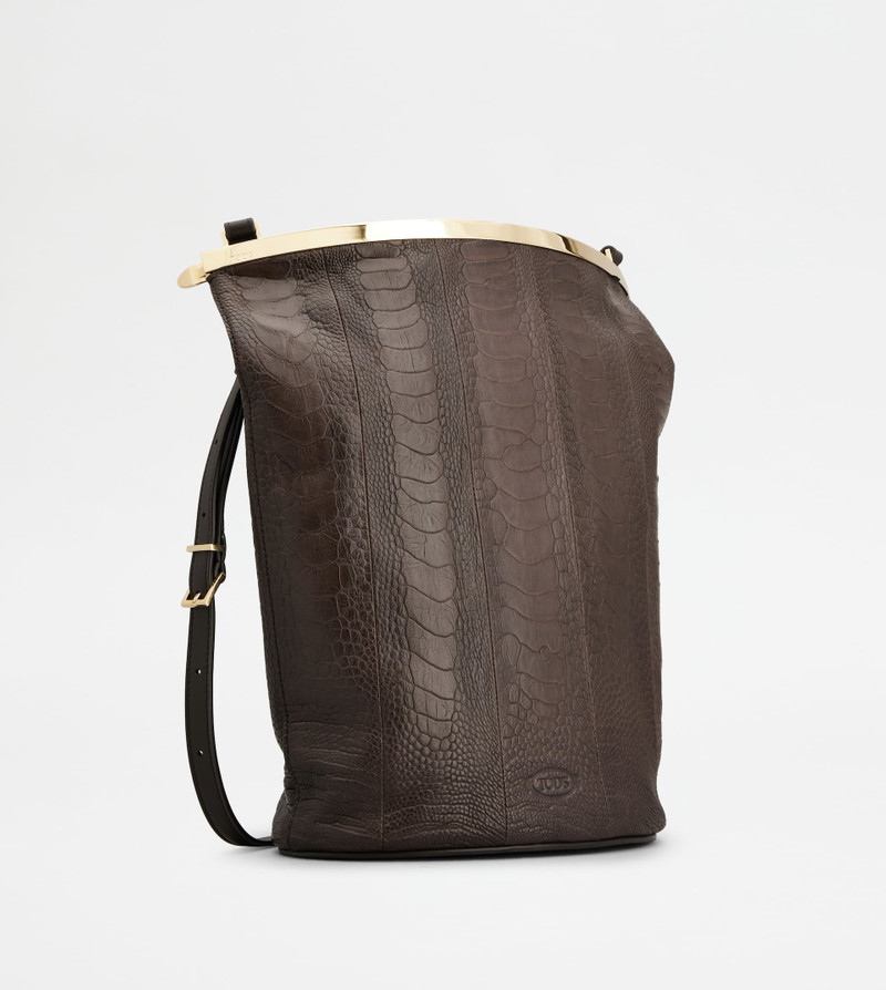 Tod's TOD'S MAGENTA BAG BUCKET BAG IN OSTRICH SMALL - BROWN outlook