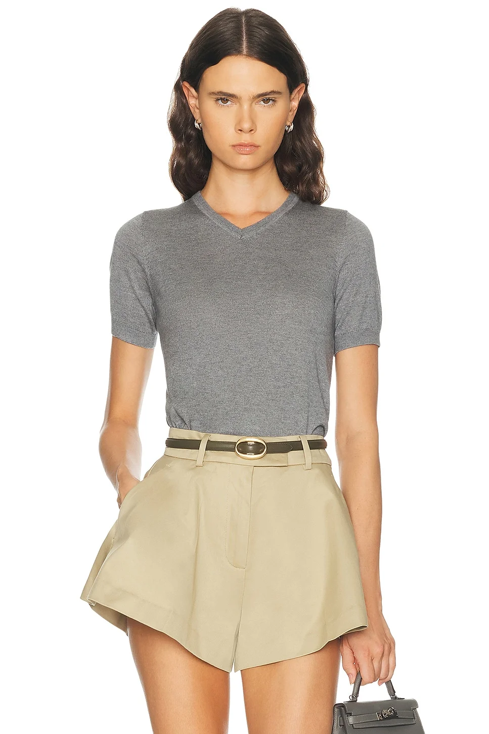 Silk Cashmere V-Neck Knit Tee - 1