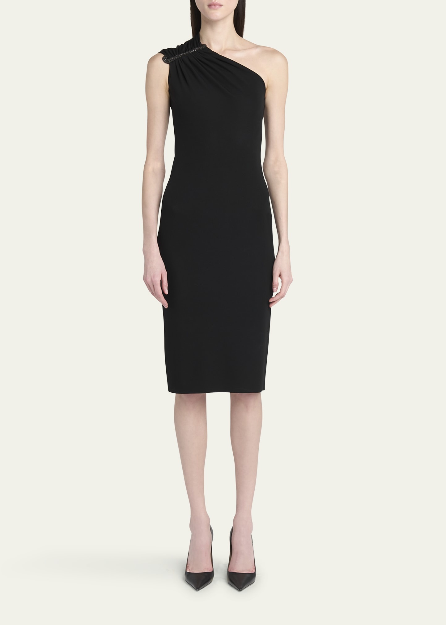 Strass Ruched One-Shoulder Dress - 2