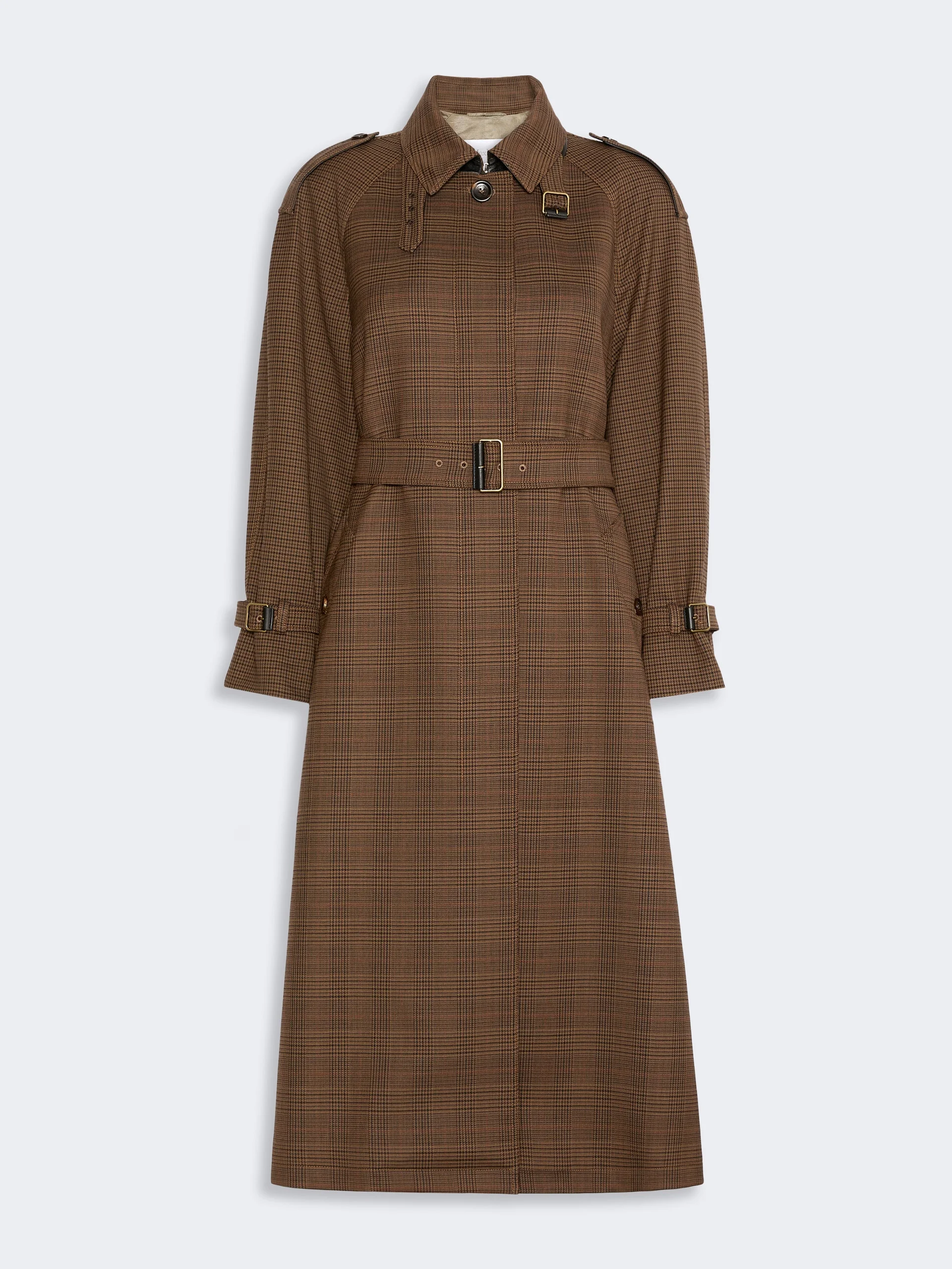 SCOGLIO Glen plaid wool twill trench coat - TOBACCO - 1