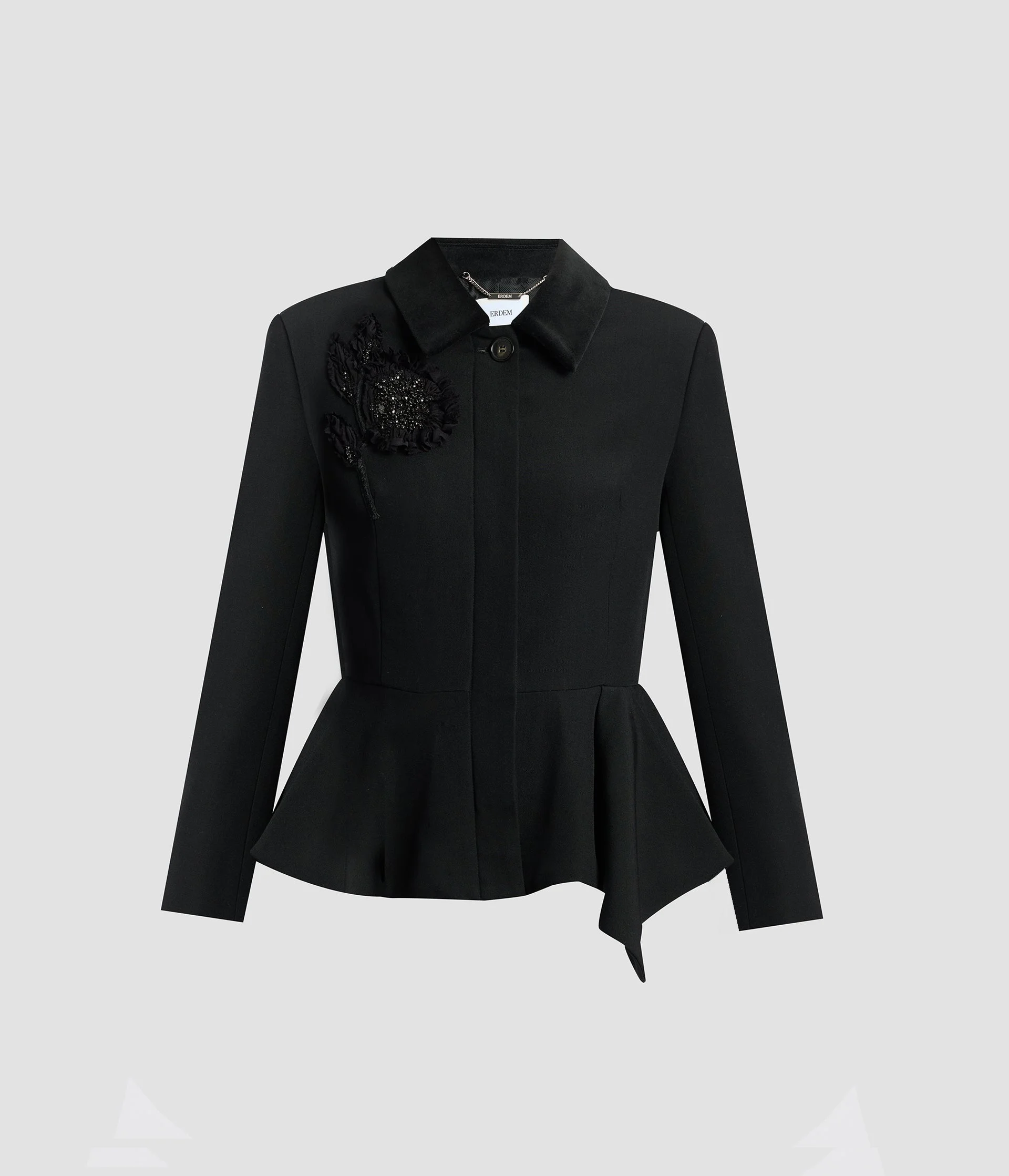 EMBROIDERED GRAIN DE POUDRE PEPLUM JACKET - 1