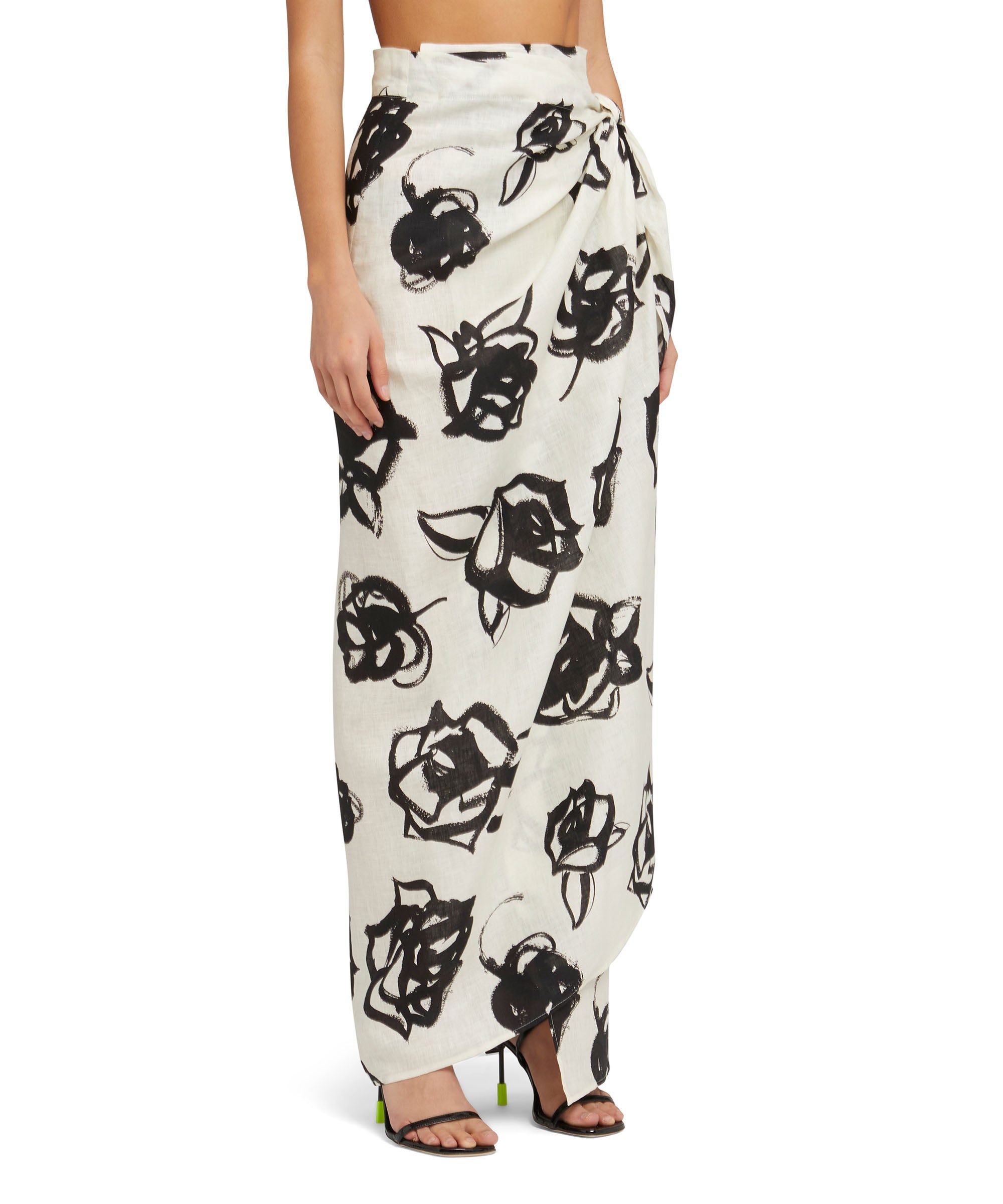 Blended linen wrap skirt with brushstroke rose print - 3