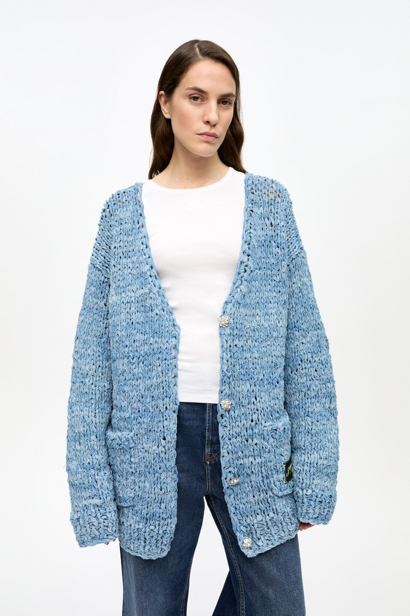 GANNI BLUE DENIM HANDKNIT CARDIGAN outlook