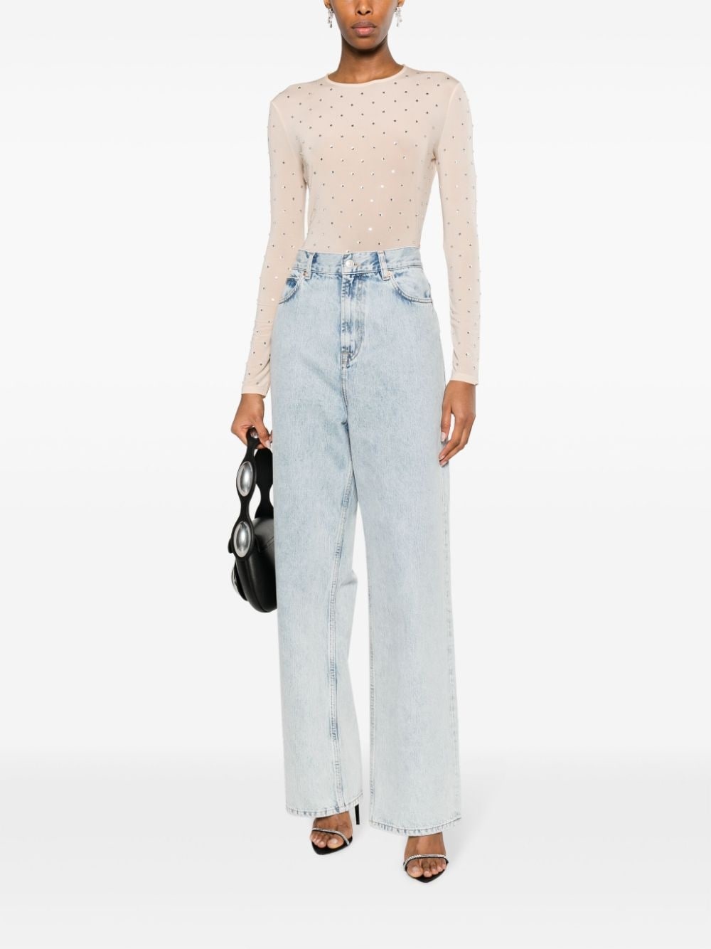crystal-embellished semi-sheer top - 2