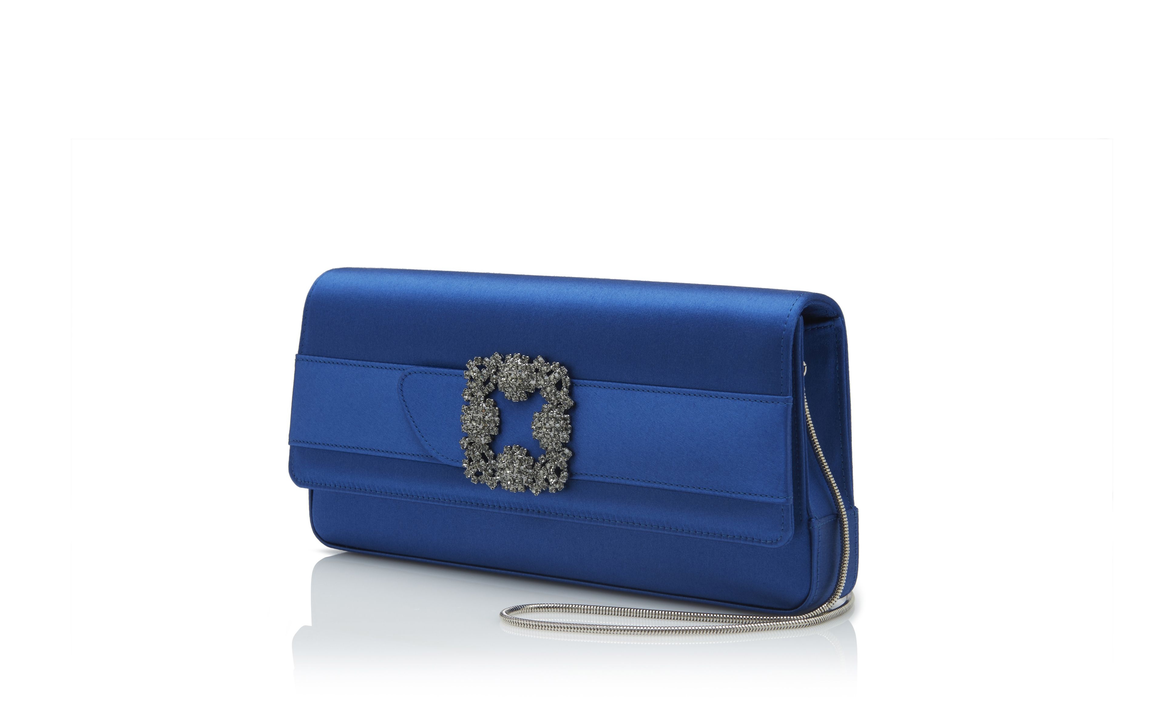 Blue Satin Jewel Buckle Clutch - 3