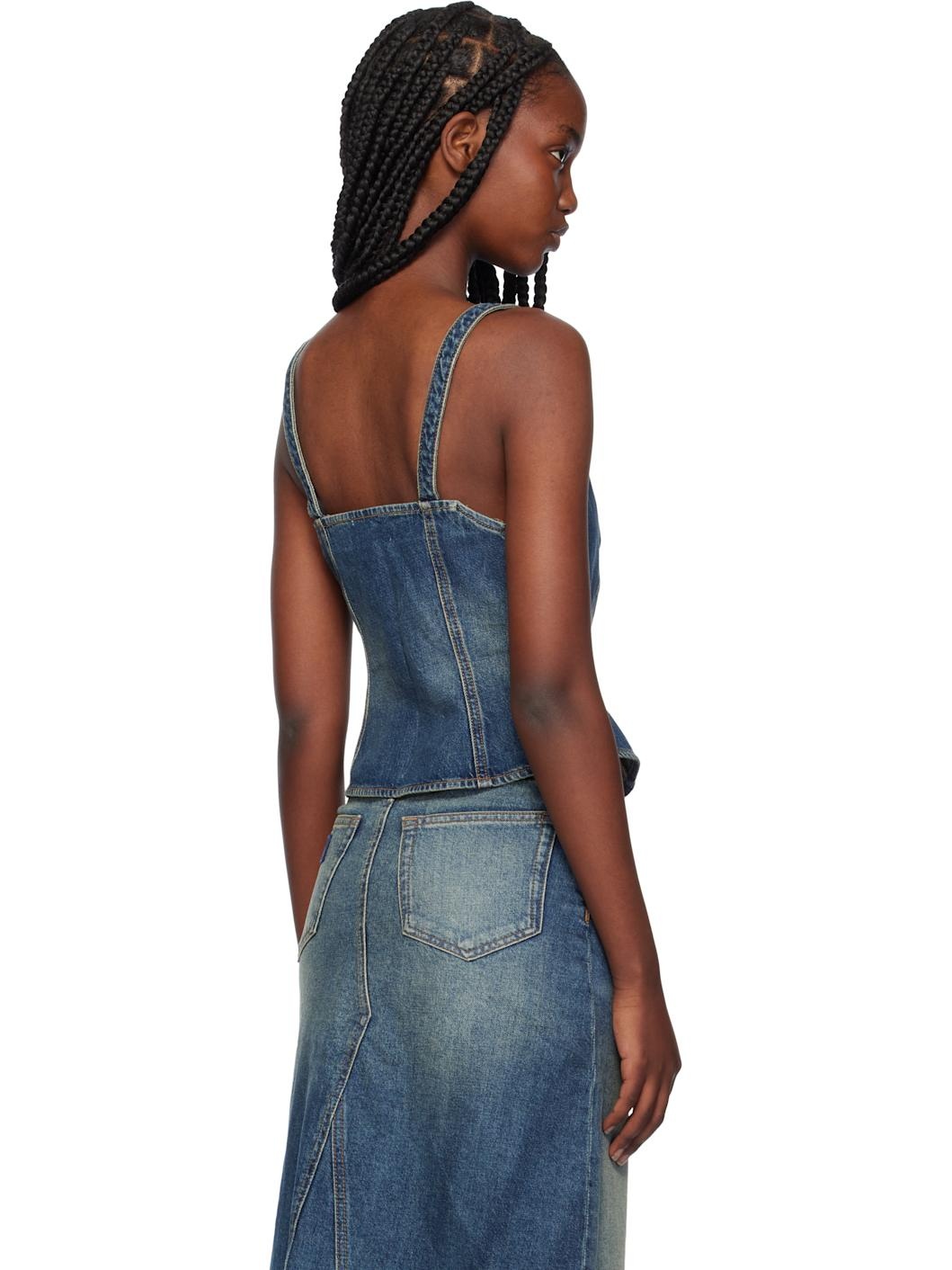 Blue Heavy Washed Denim Tank Top - 3