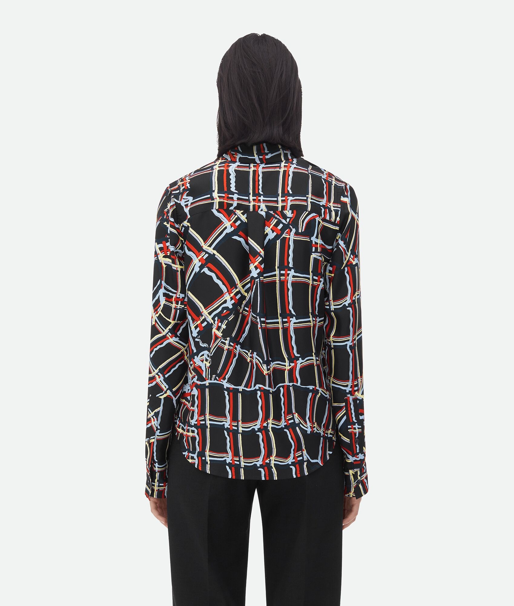 Distorted Check Printed Silk Shirt - 3