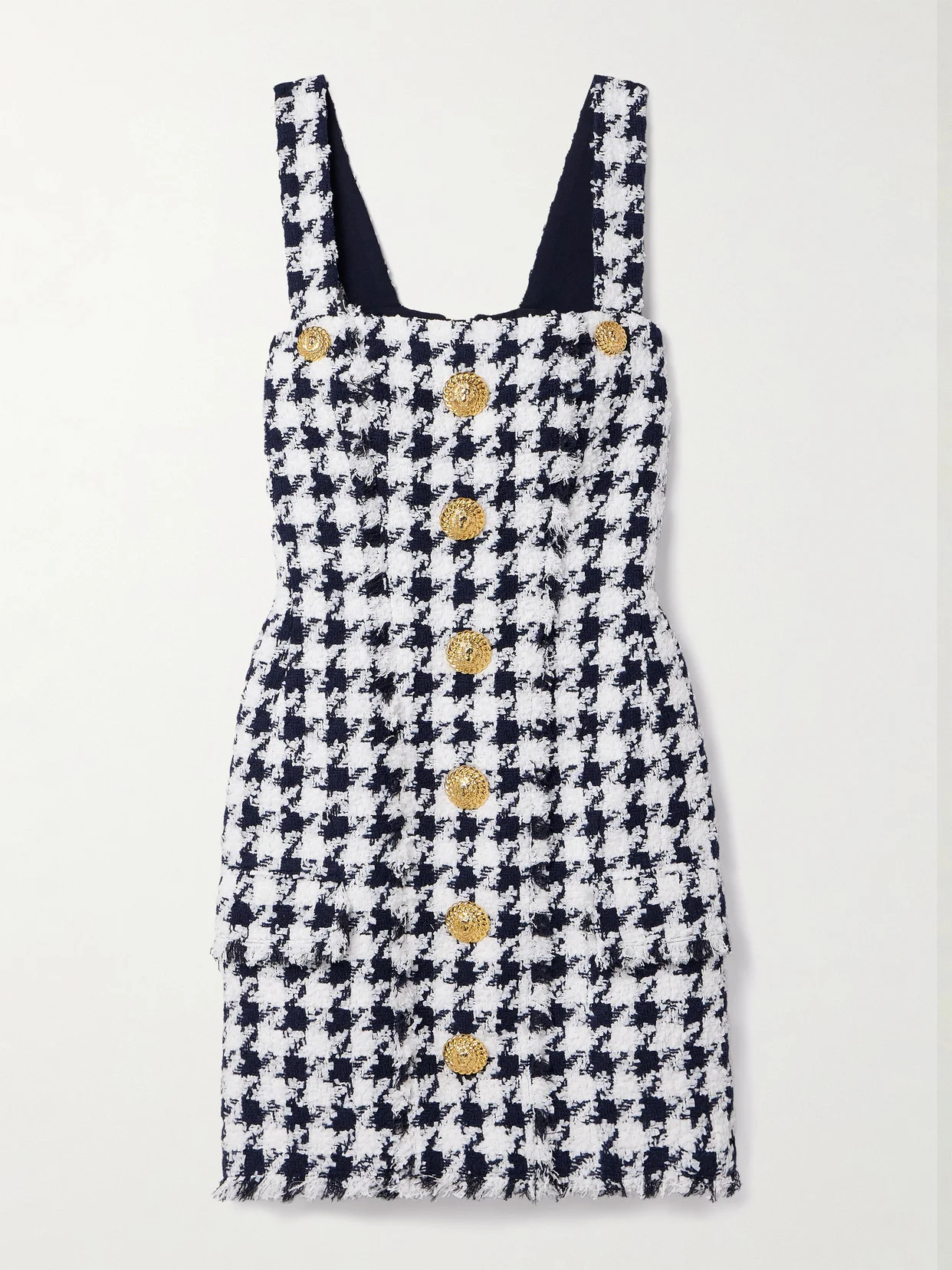 Button-embellished Frayed Tweed Mini Dress - 1