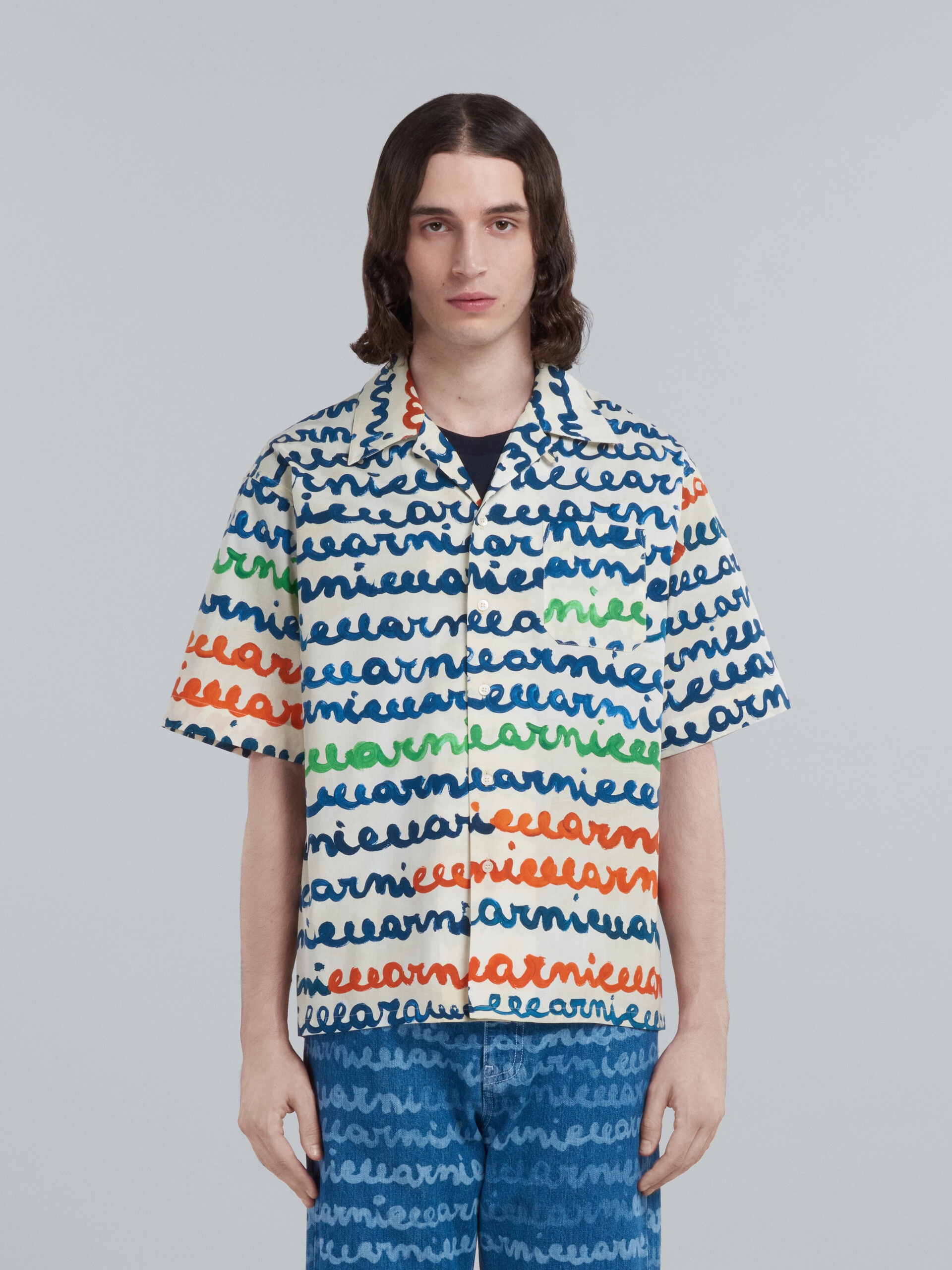 IVORY COTTON BOWLING SHIRT WITH MAREMARNI PRINT - 2