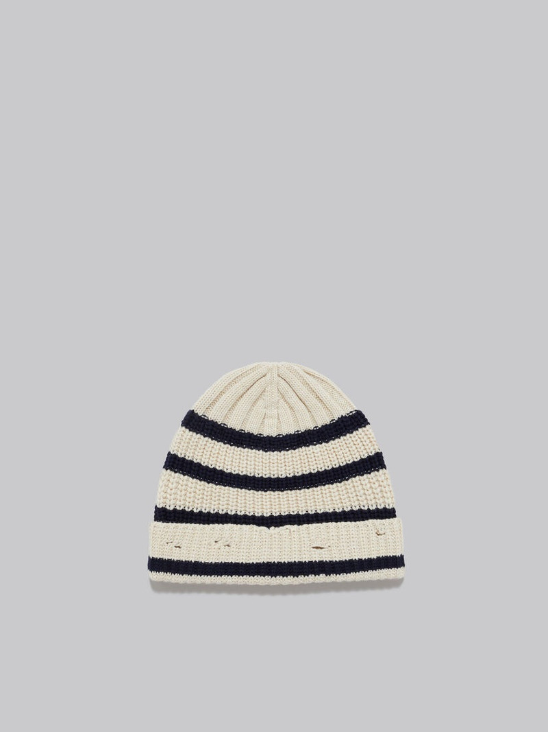 CREAM RIBBED WOOL BEANIE WITH SAILOR STRIPES 3