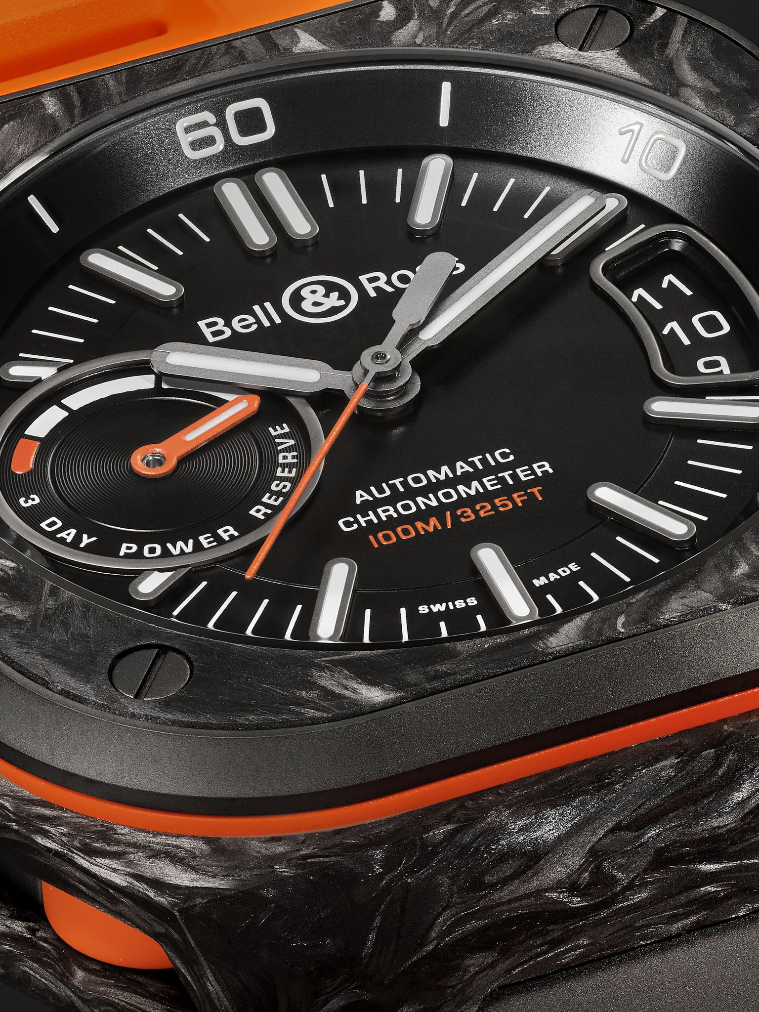 BR-X5 Carbon Orange Limited Edition Automatic Chronometer 41mm DLC-Coated Titanium and Rubber Watch, - 6