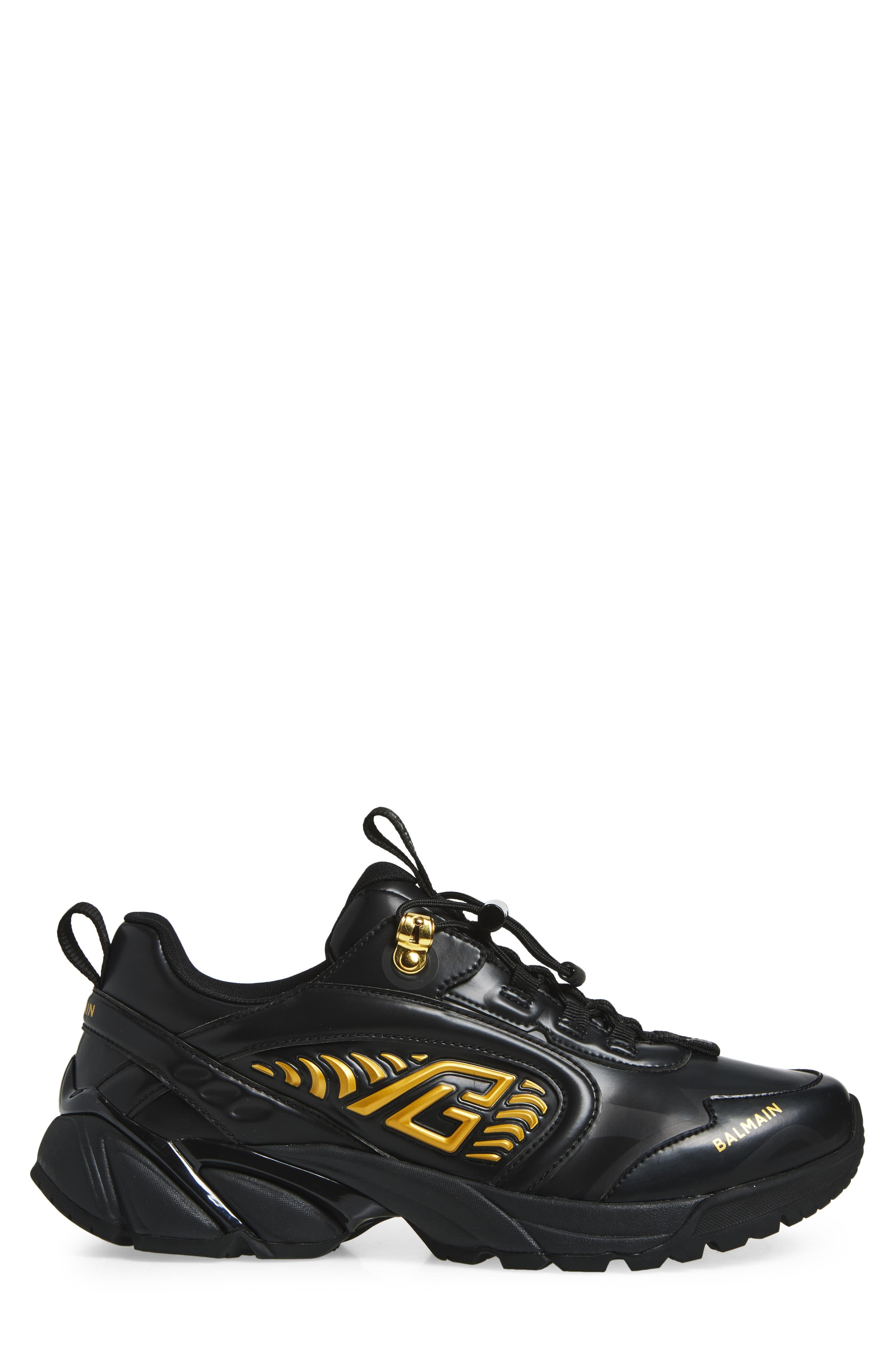 Balmain Cosmic Dust Glazed Sneaker in Black/Gold at Nordstrom - 3