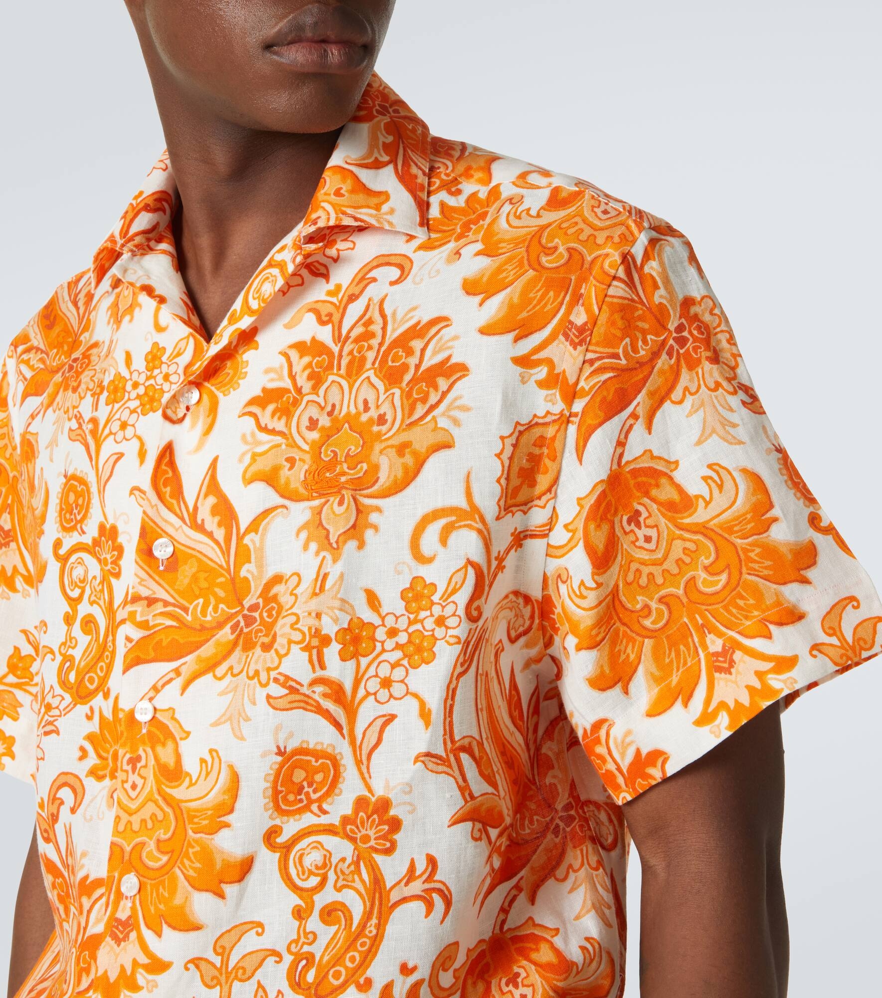 Printed linen bowling shirt - 5
