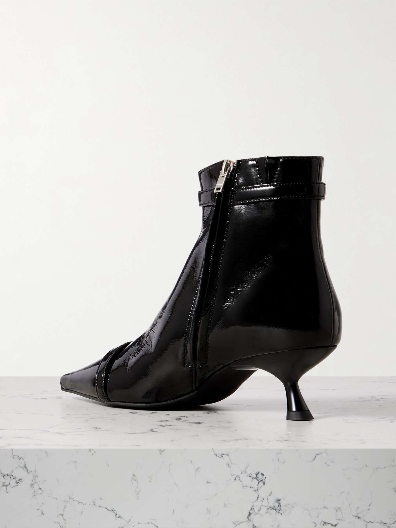Buckled vinyl point-toe ankle boots - 3