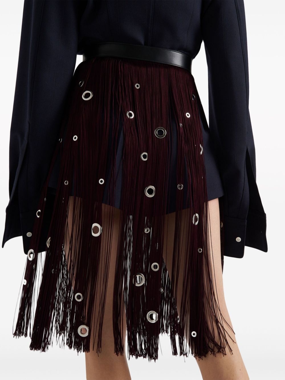 eyelet-embellished fringed midi skirt - 5