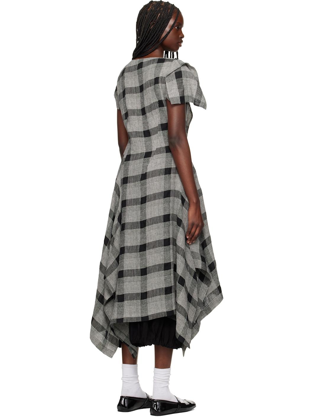 Black & Gray U-Handkerchief Hem Midi Dress - 3