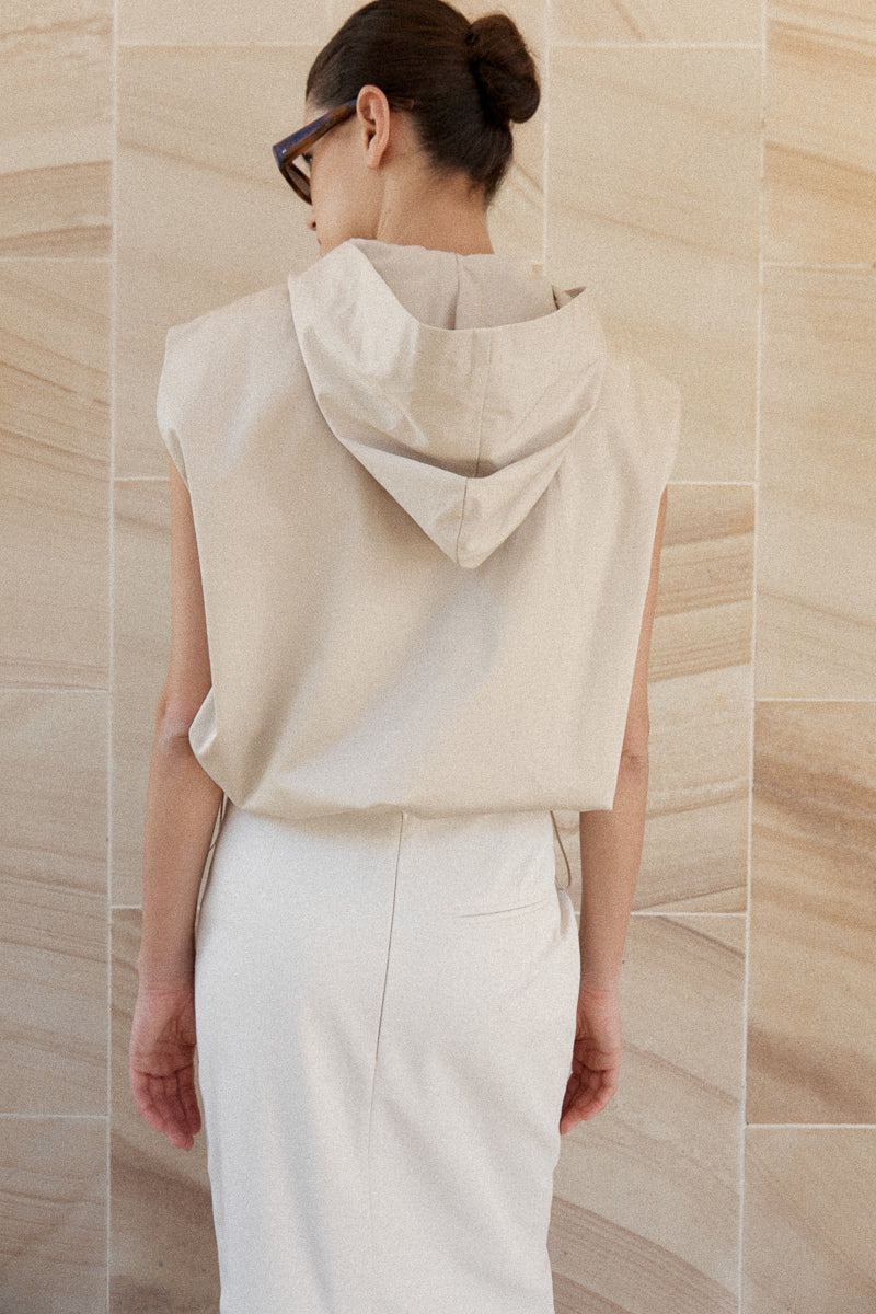 Cotton Sleeveless Parka - Champagne - 8