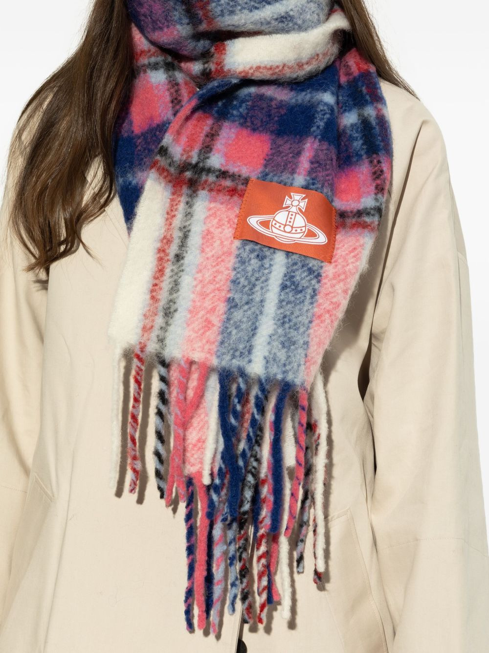 plaid-check fringed scarf - 5