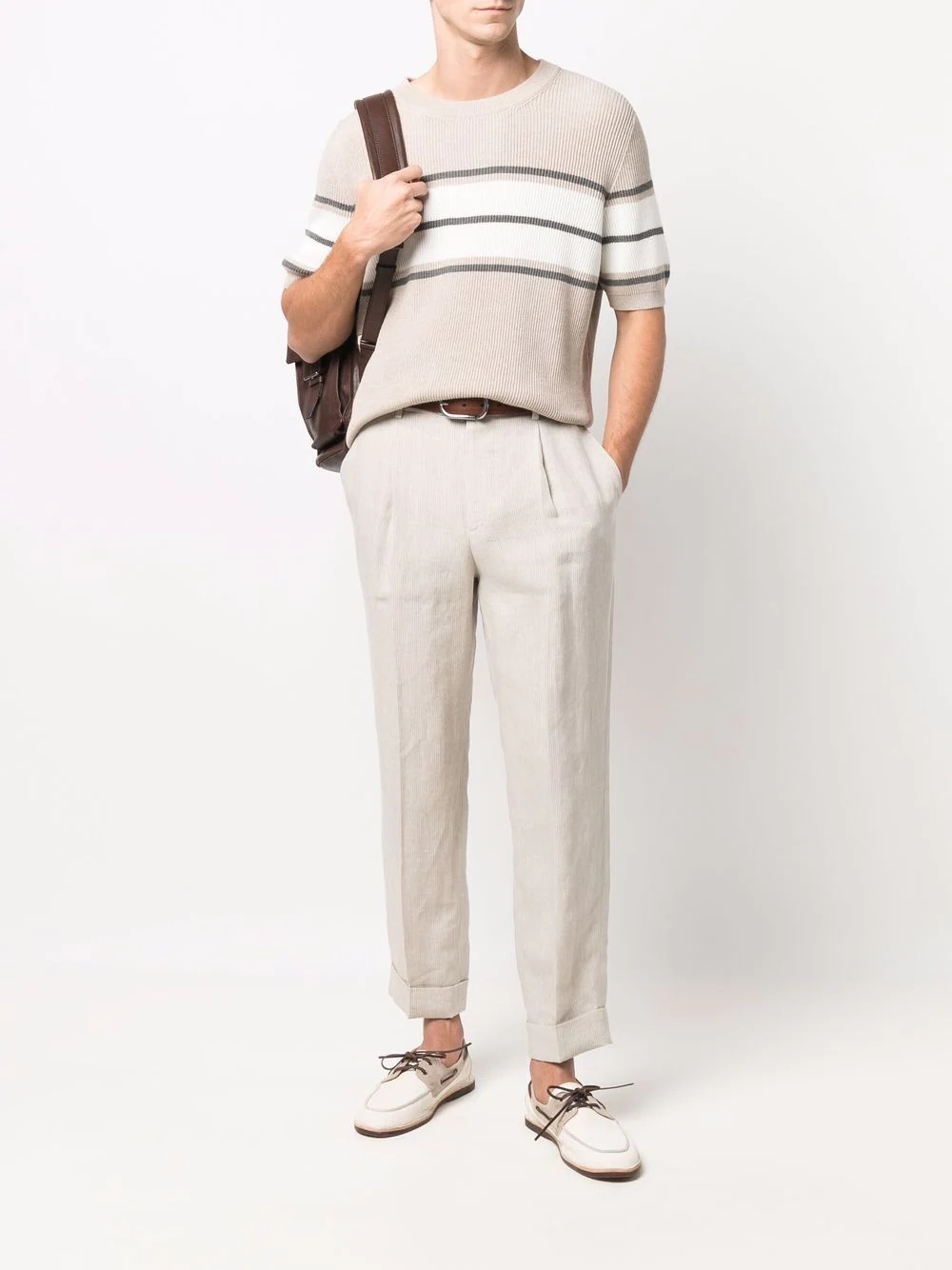 stripe-pattern crew neck sweater - 2