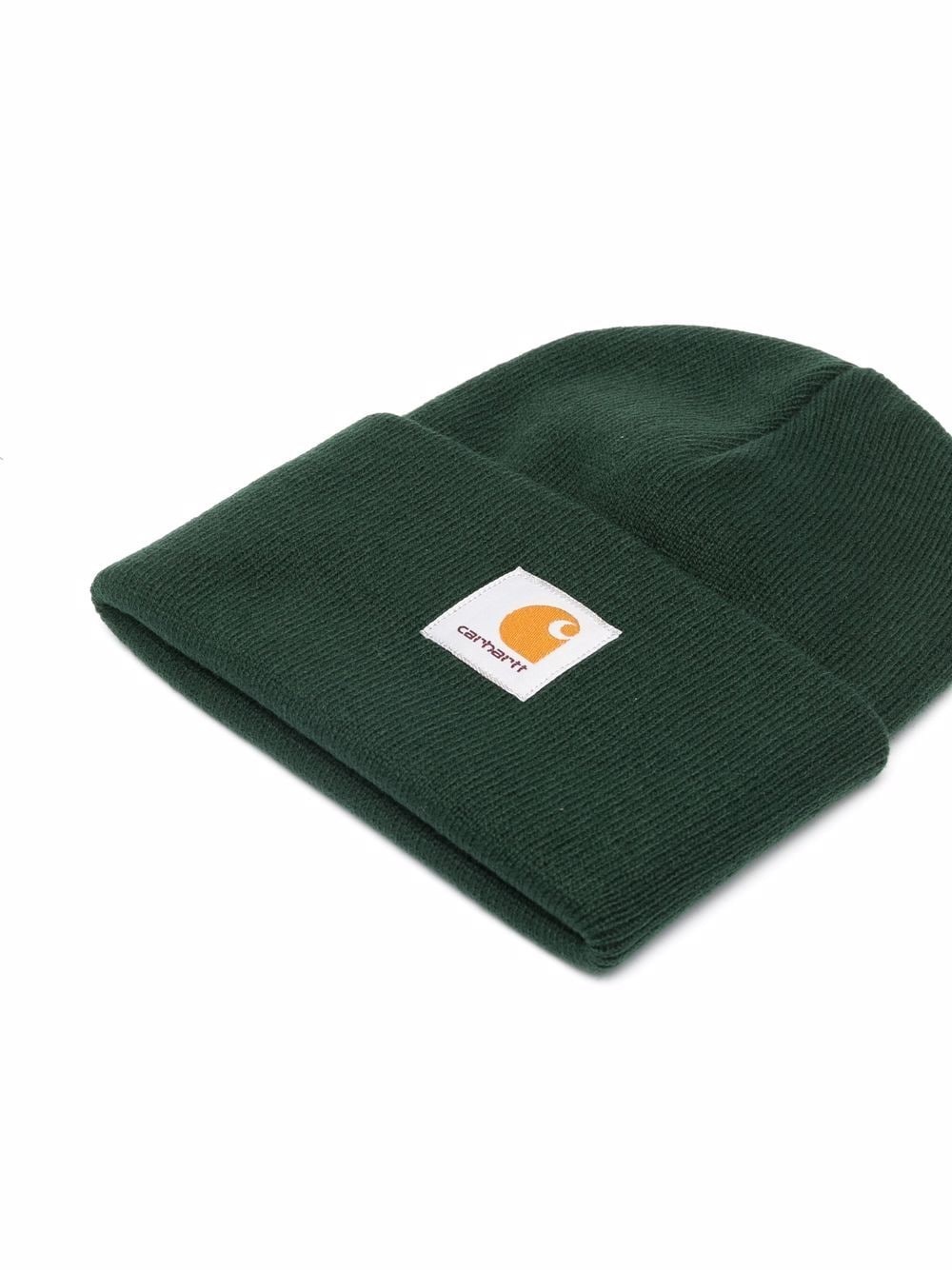 logo-patch knitted beanie - 2