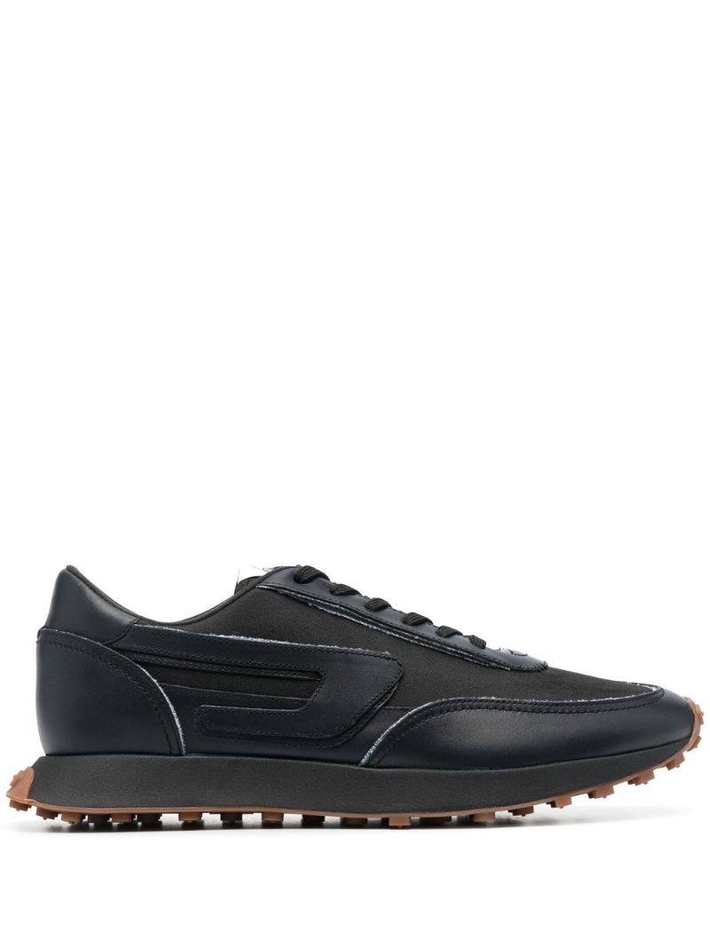 Racer denim-trim leather sneakers - 1