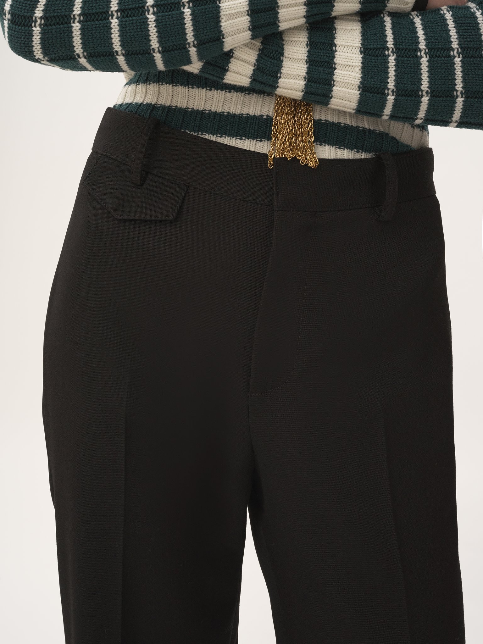 HIGH-RISE FLARED PANTS IN WOOL GRAIN DE POUDRE - 7