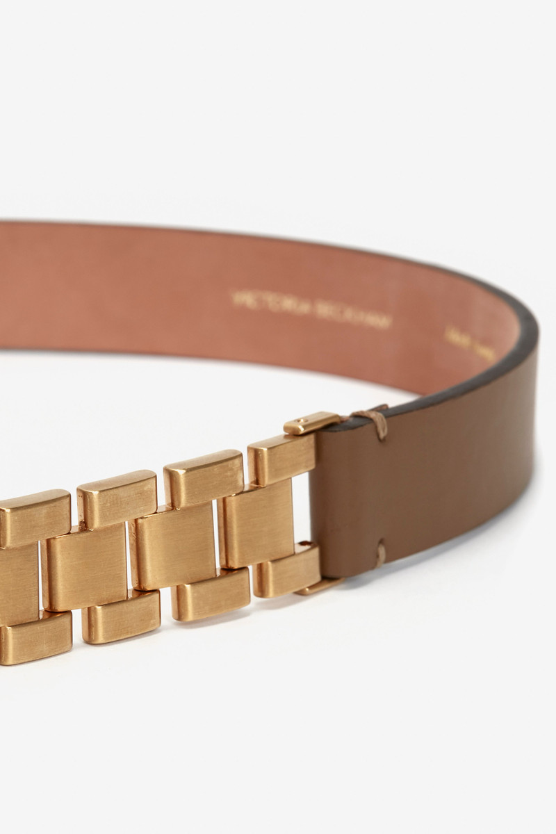 Victoria Beckham Watch Strap Detail Belt in Khaki-Brown outlook