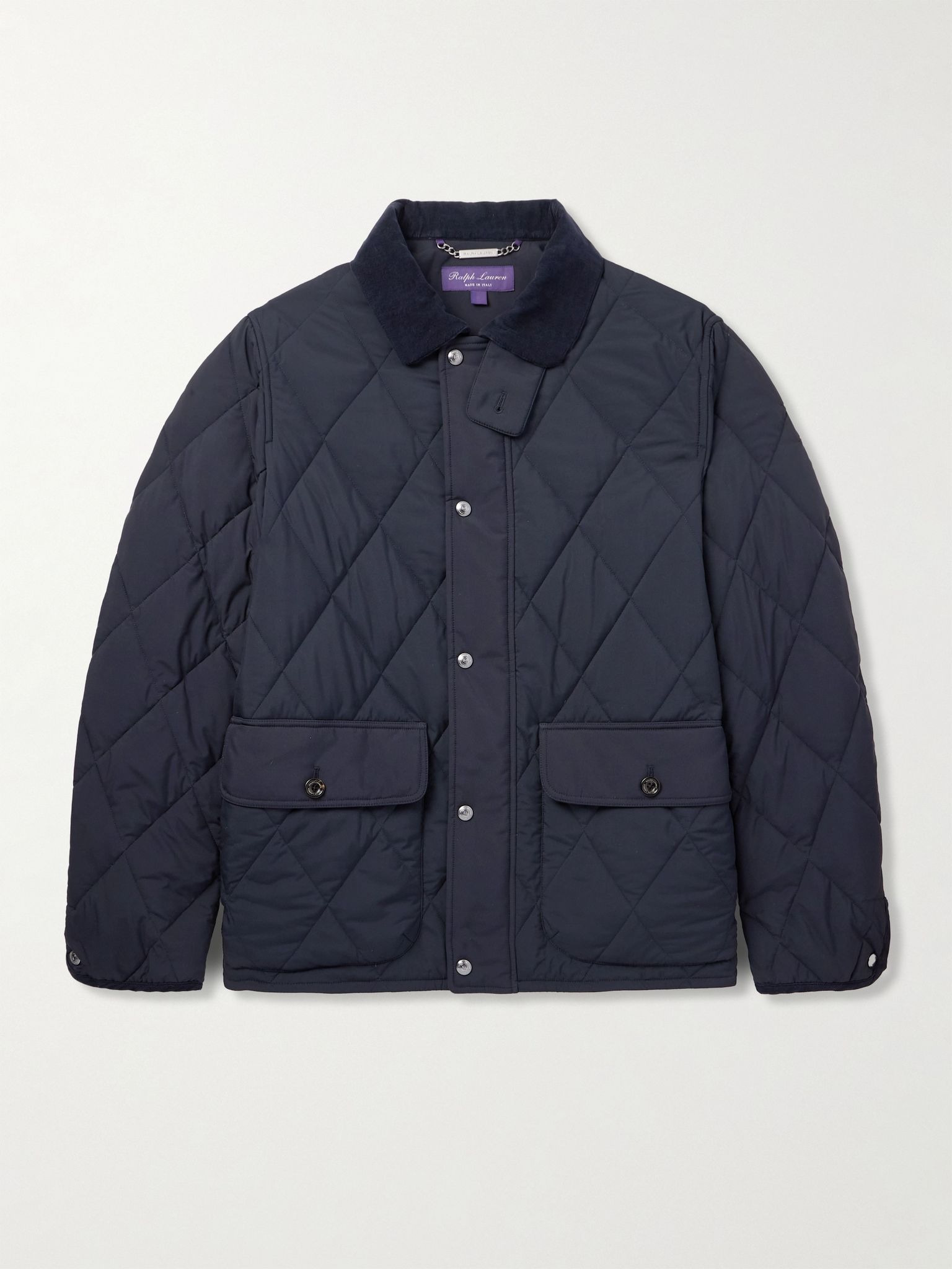 Carleton Corduroy and Suede-Trimmed Quilted Shell Down Jacket Navy - 1