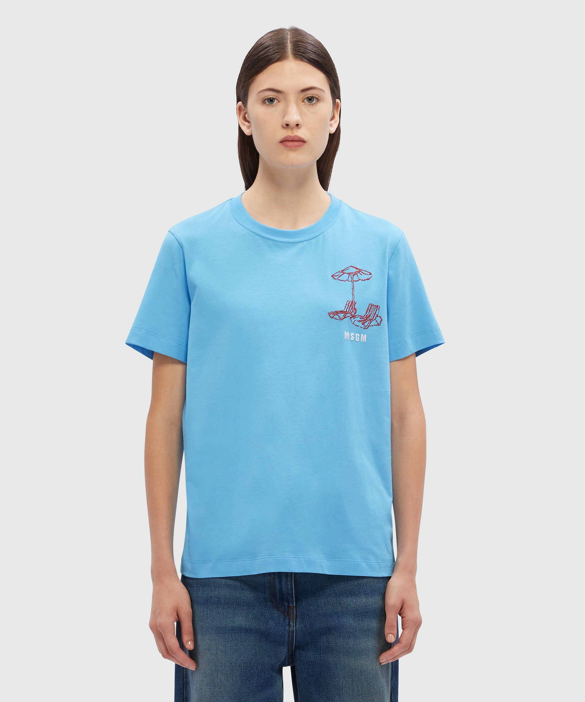 Light blue cotton T-Shirt with embroidery - 2