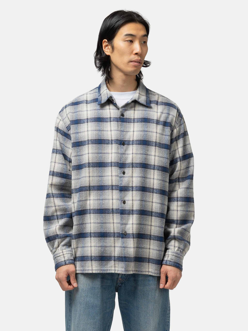 Vintage Cotton Silk Nep Twill Check Shirt Navy 4