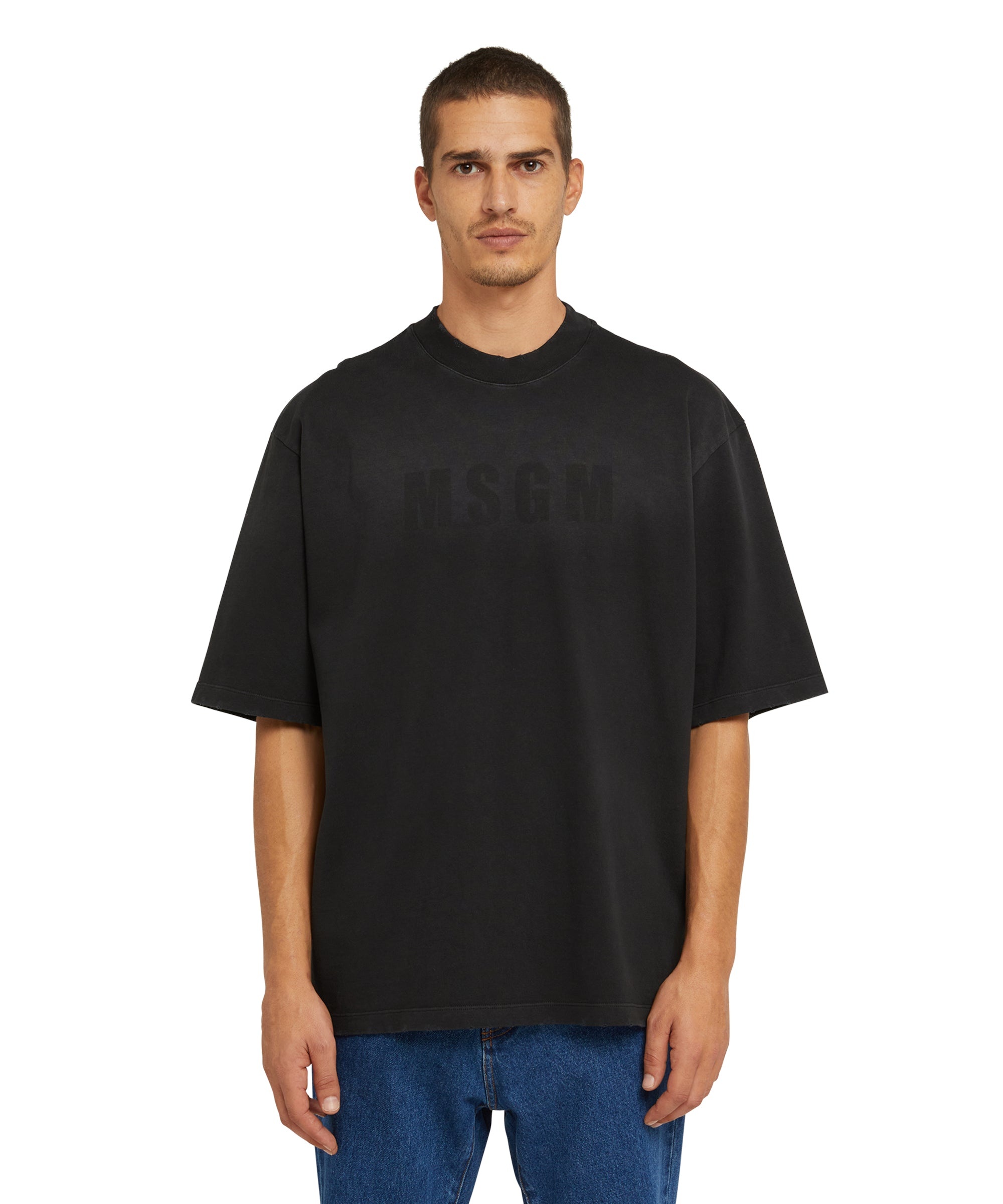 Cotton crewneck t-shirt with MSGM large print logo - 2