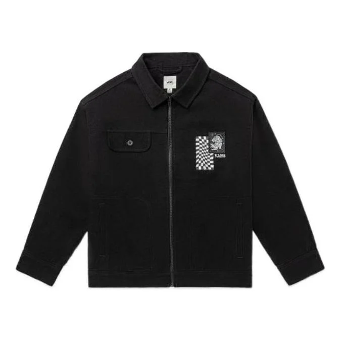 Vans Printing Embroidered lapel Zipper Long Sleeves Jacket Unisex Black VN0A7Q19BLK - 1