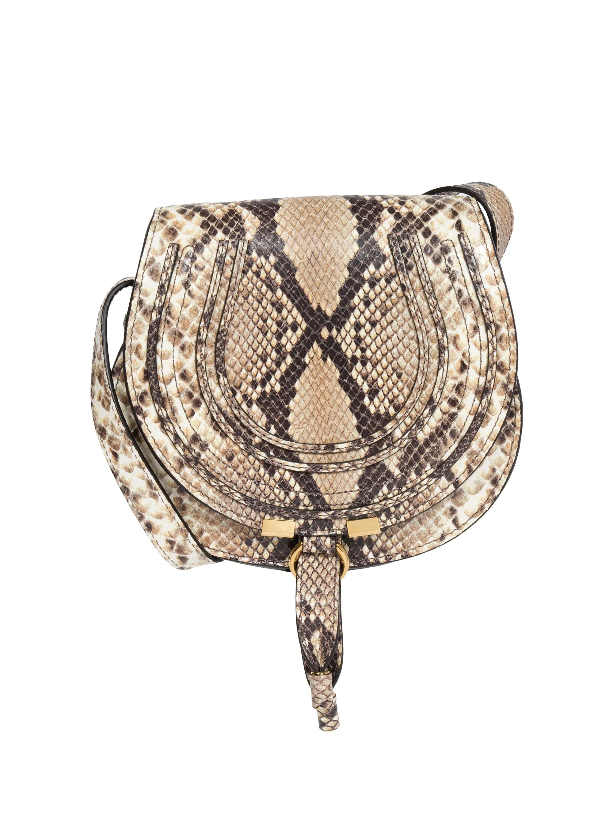 Women's Marcie Small Snake-Embossed Printed Leather Saddle Bag - Dusty Beige - 1