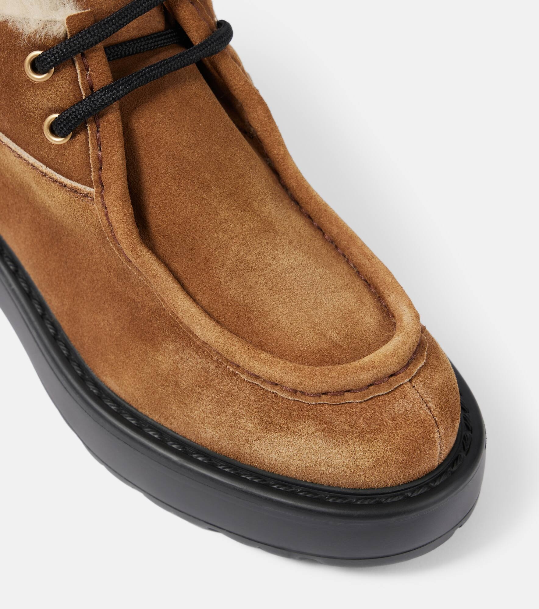Chunky shearling-trimmed leather flats - 5
