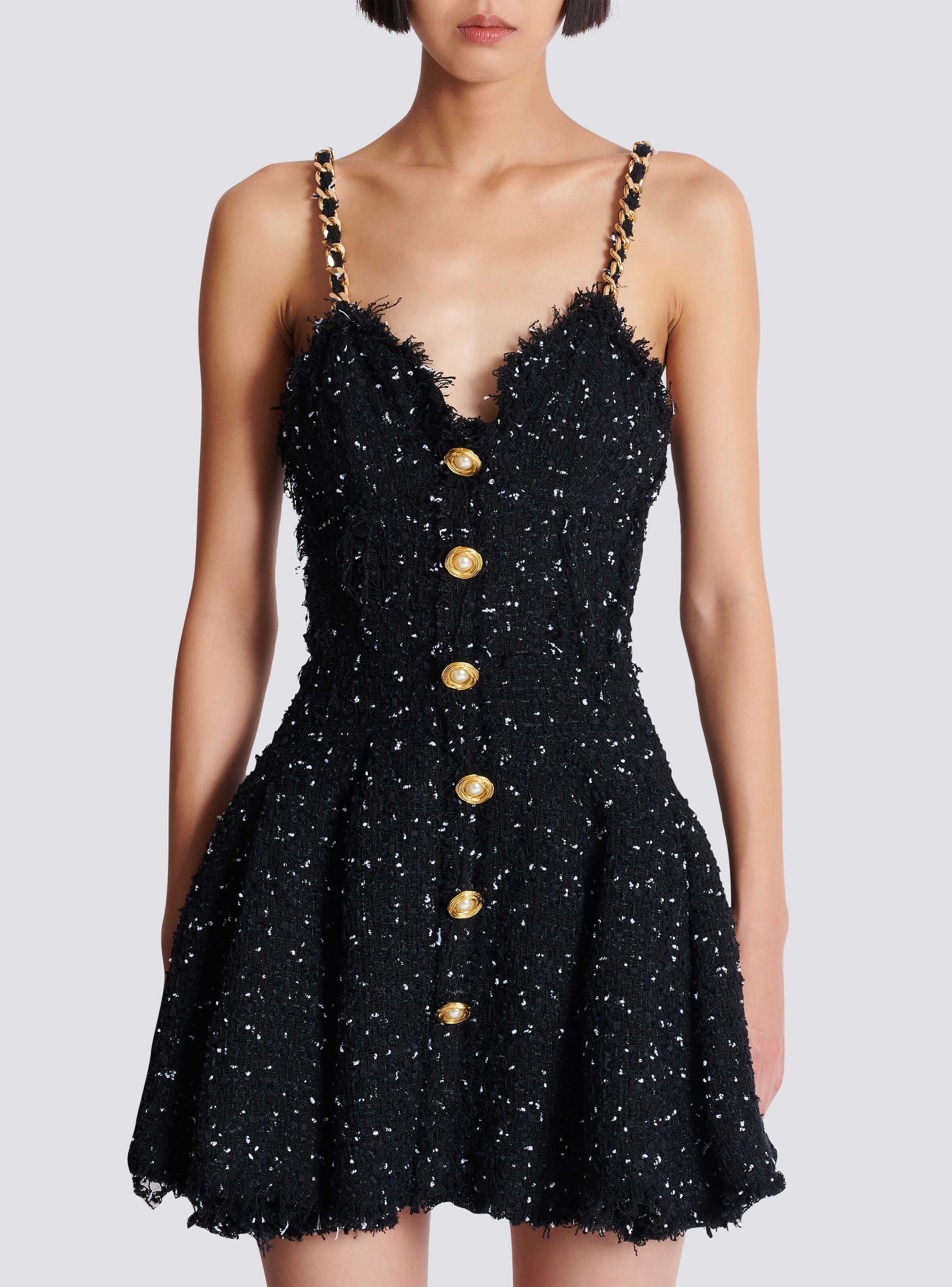 Strappy polka-dot tweed dress - 5