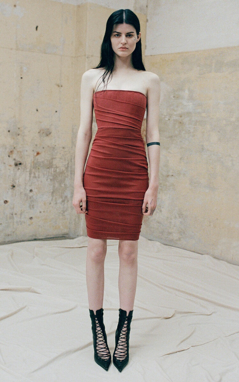 ALEX PERRY Power Mesh Midi Dress red outlook