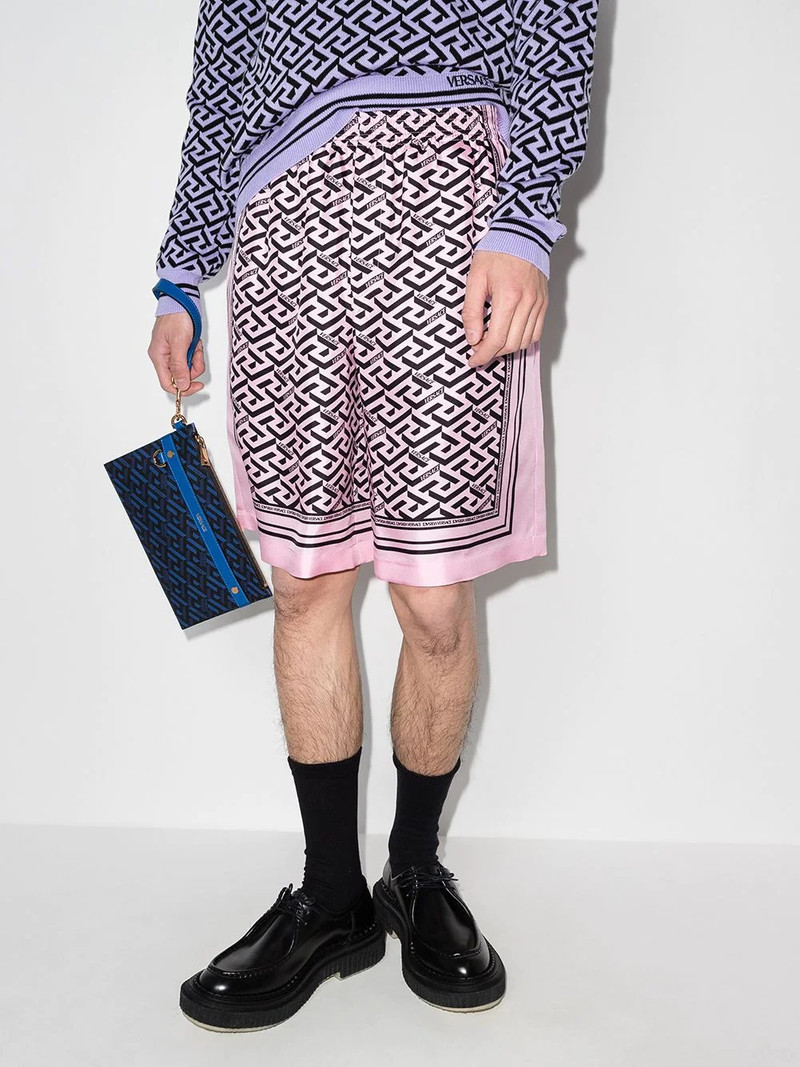 VERSACE Greca-print silk shorts outlook