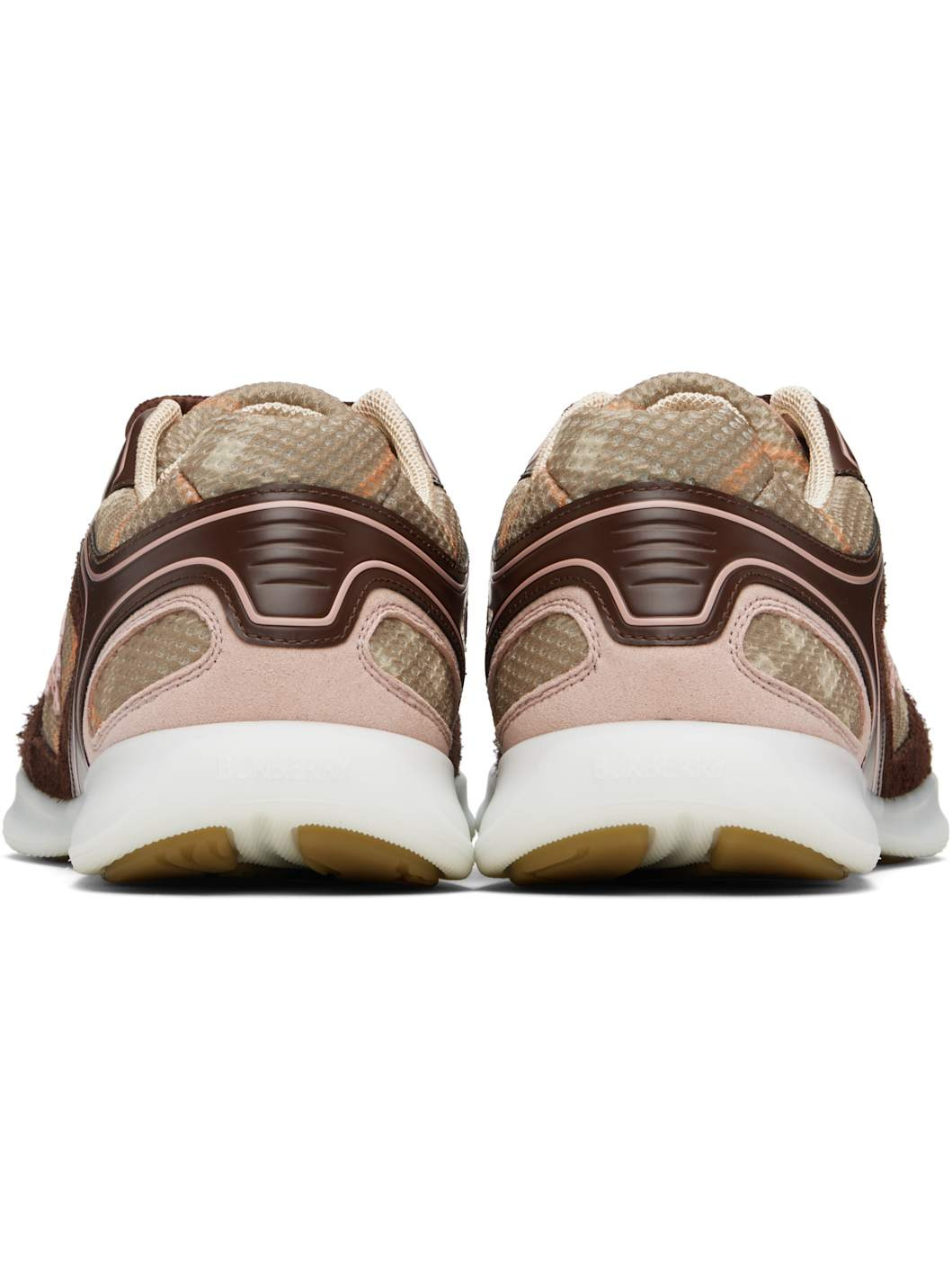Beige & Burgundy Check Matrix Sport Sneakers - 2